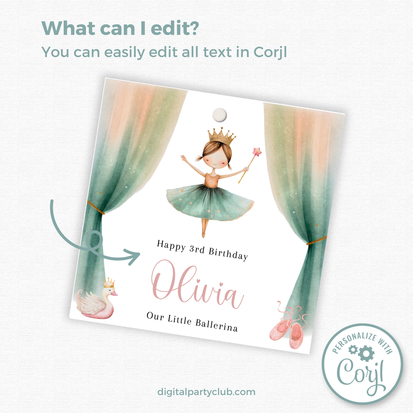 Editable Little Ballerina Birthday Gift Tag