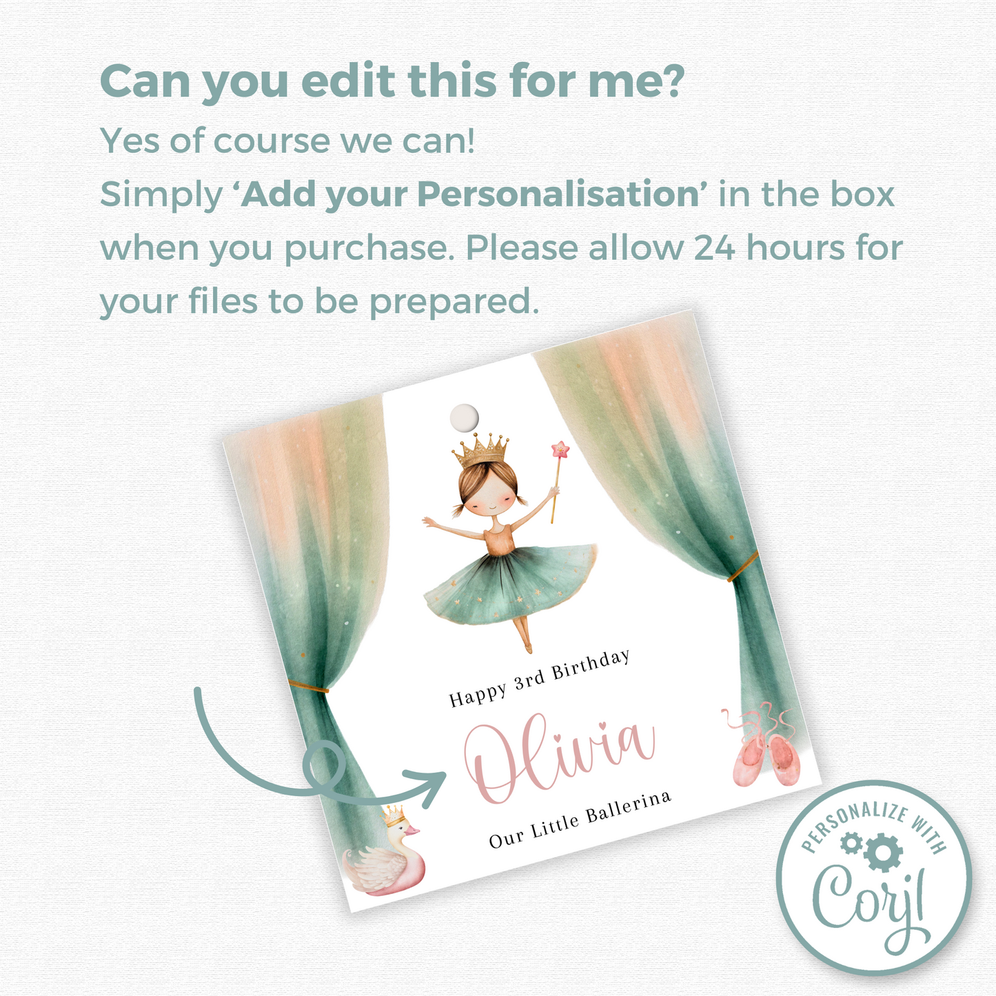 Editable Little Ballerina Birthday Gift Tag