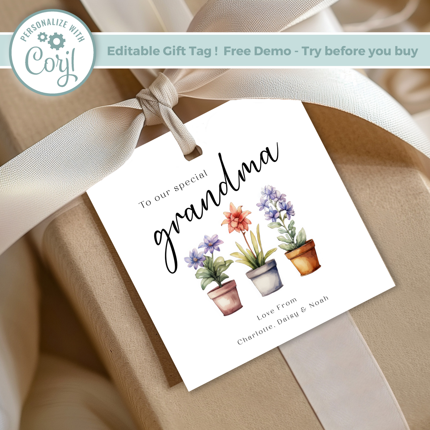 Editable Grandma Birthday Gift Tag