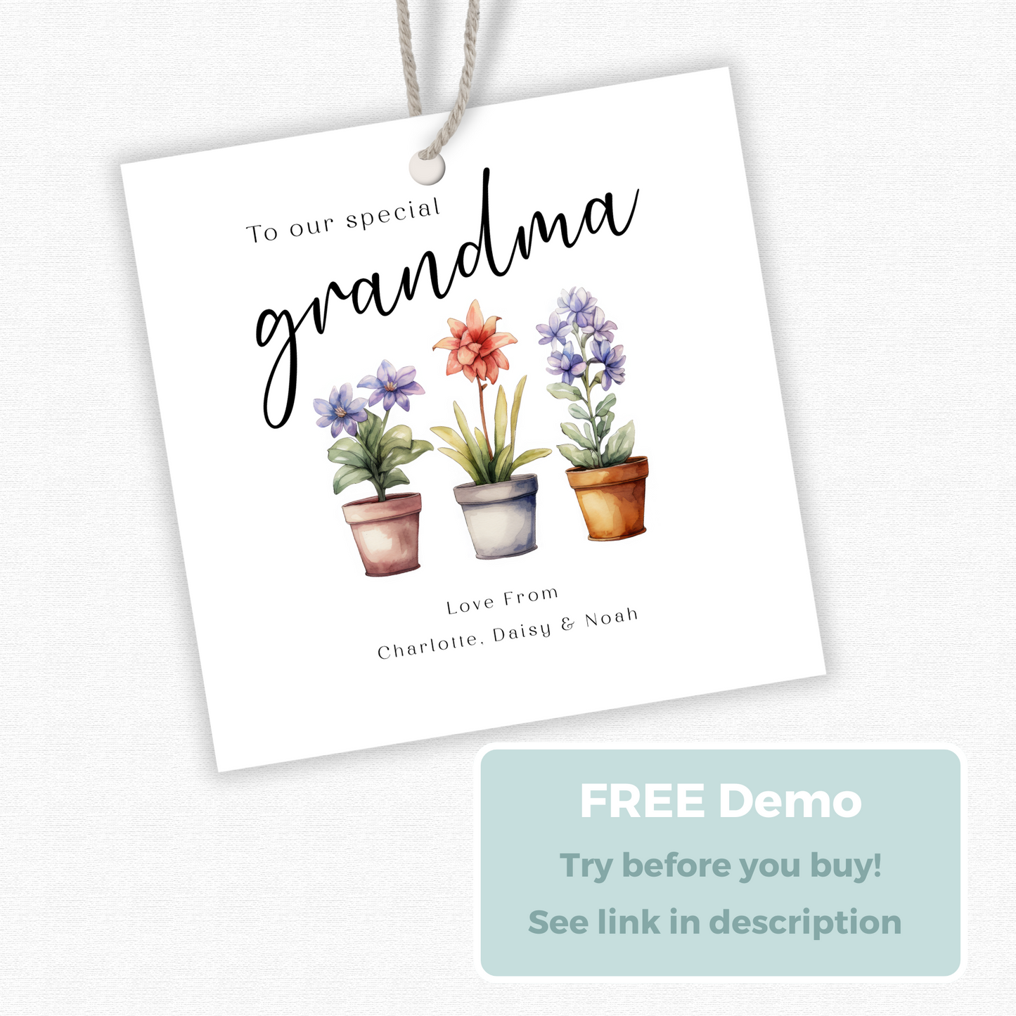 Editable Grandma Birthday Gift Tag