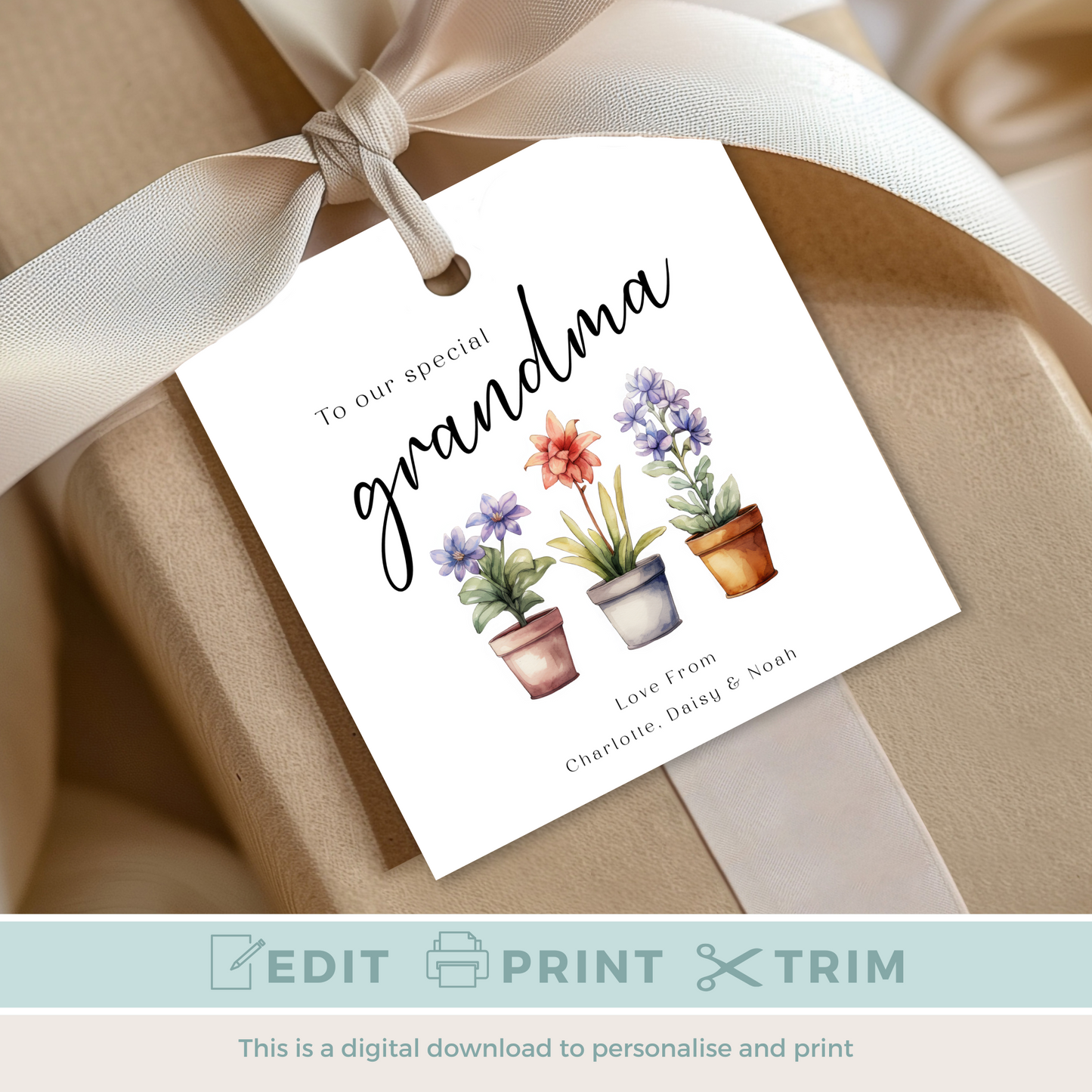 Editable Grandma Birthday Gift Tag