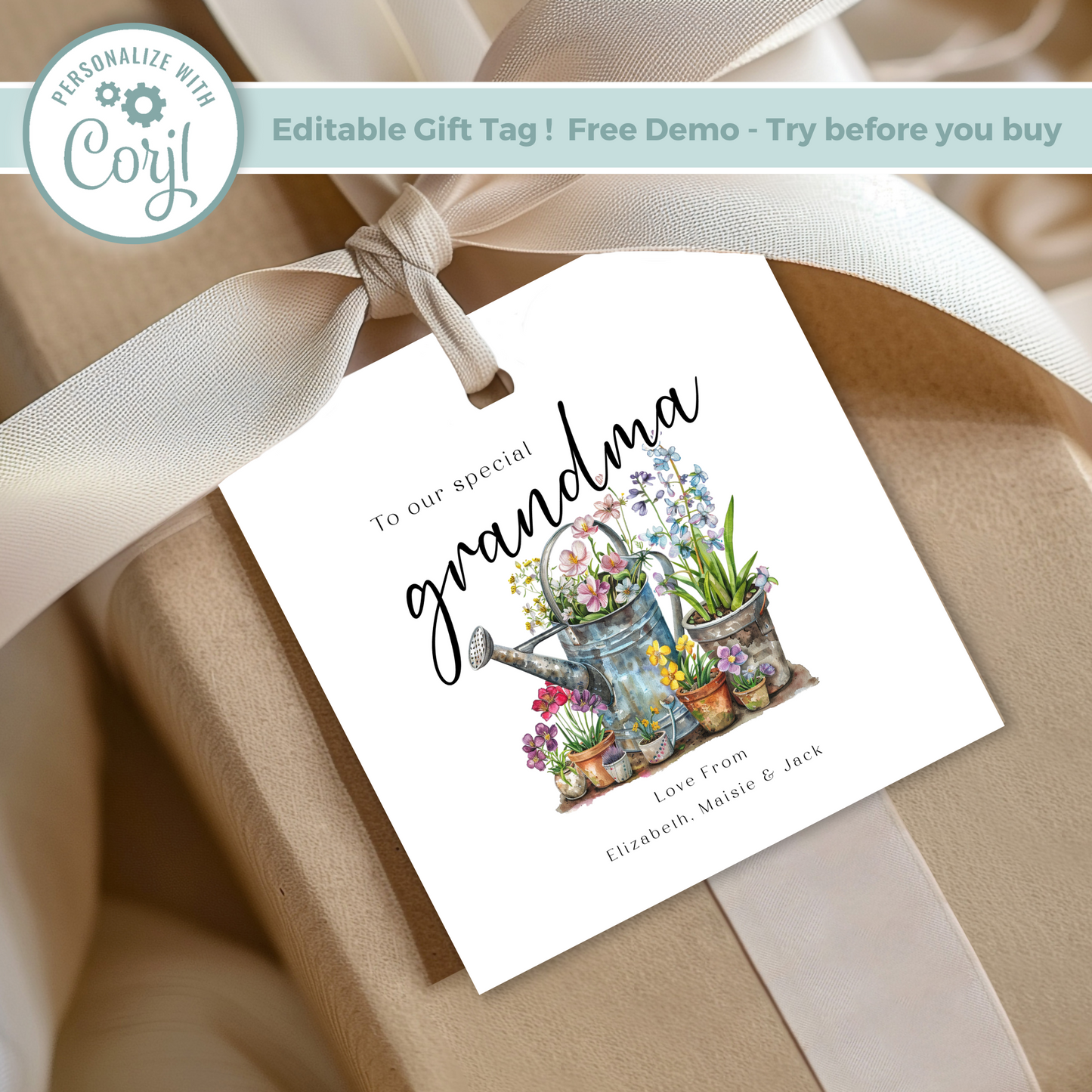 Editable Grandma Birthday Gift Tag