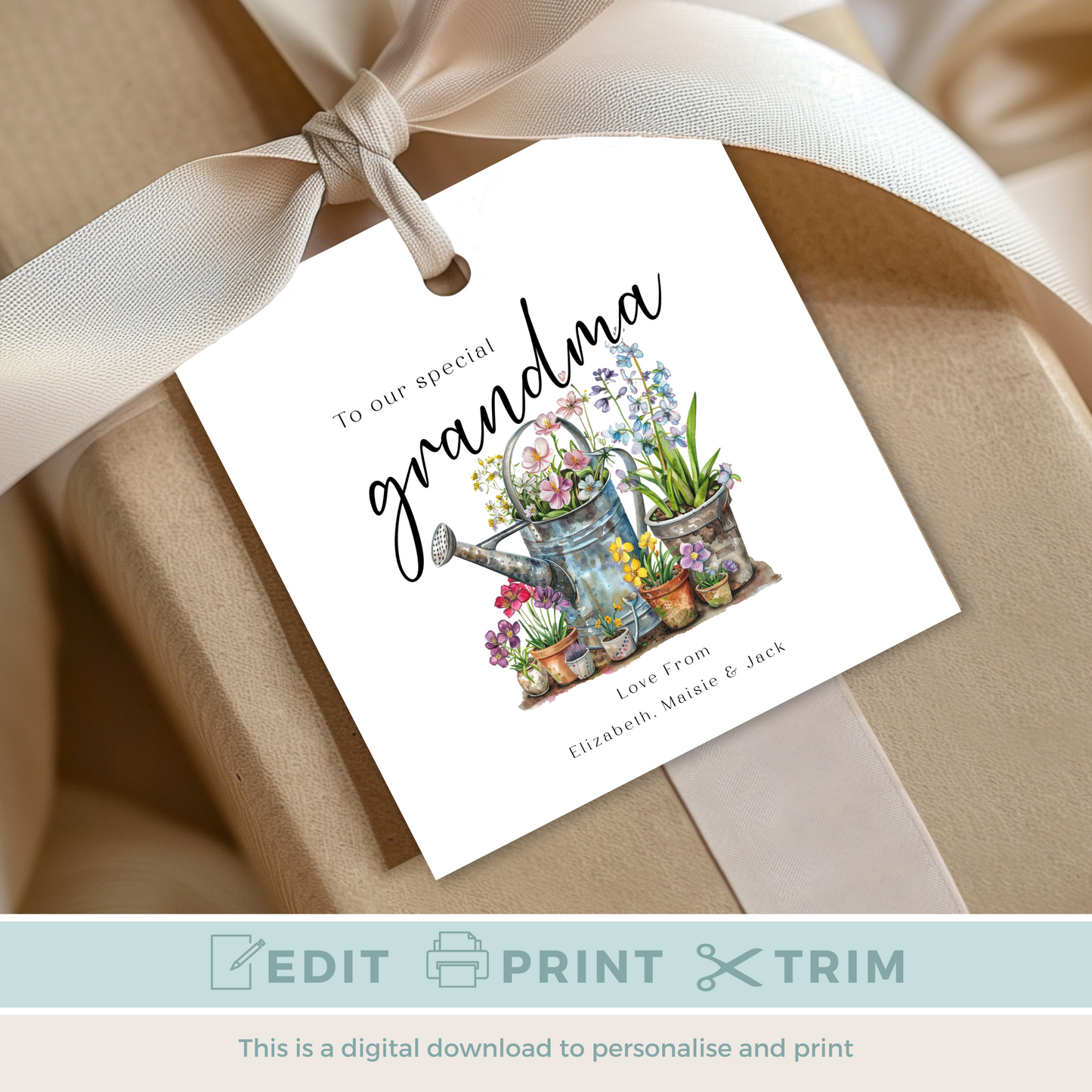 Editable Grandma Birthday Gift Tag