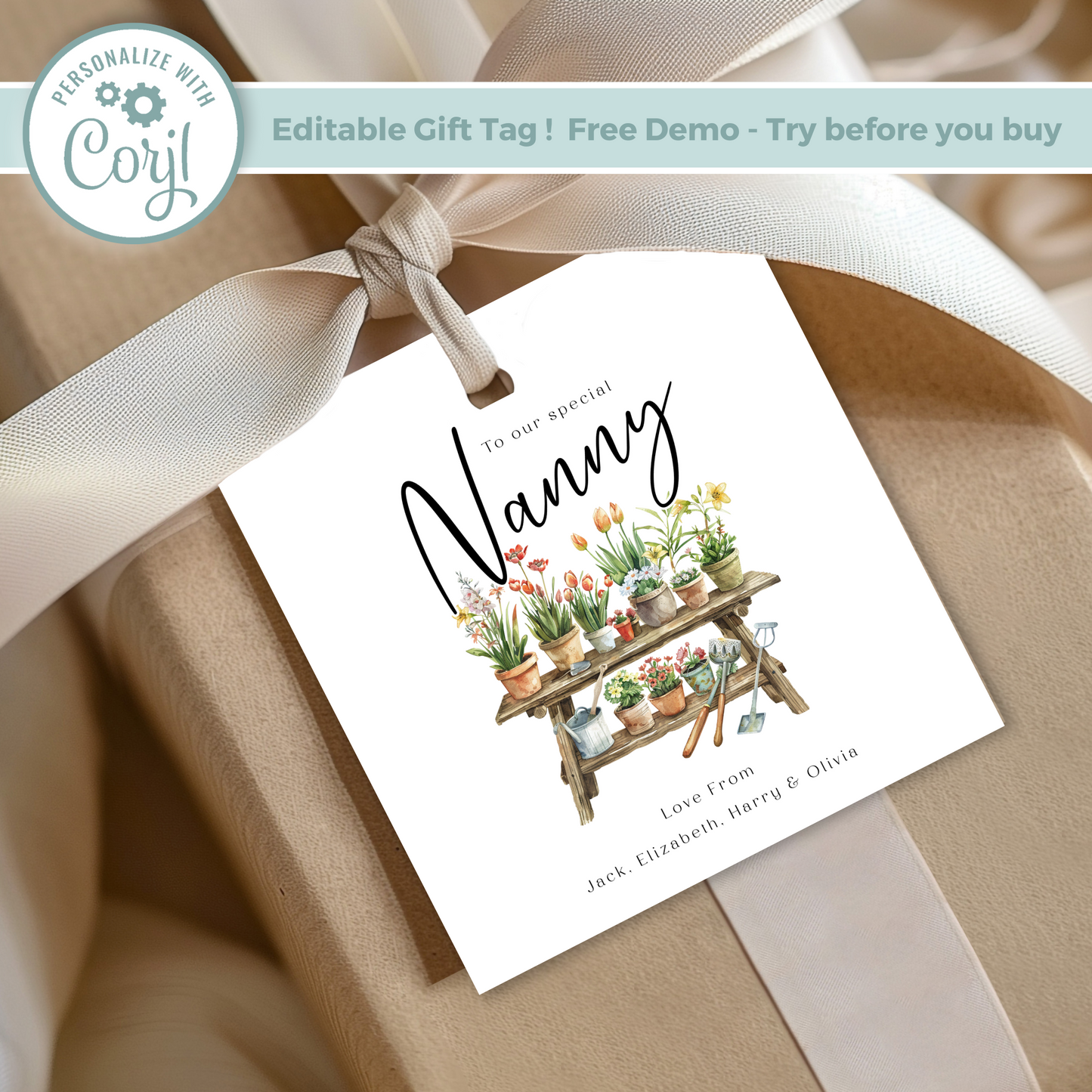 Editable Nanny Birthday Gift Tag