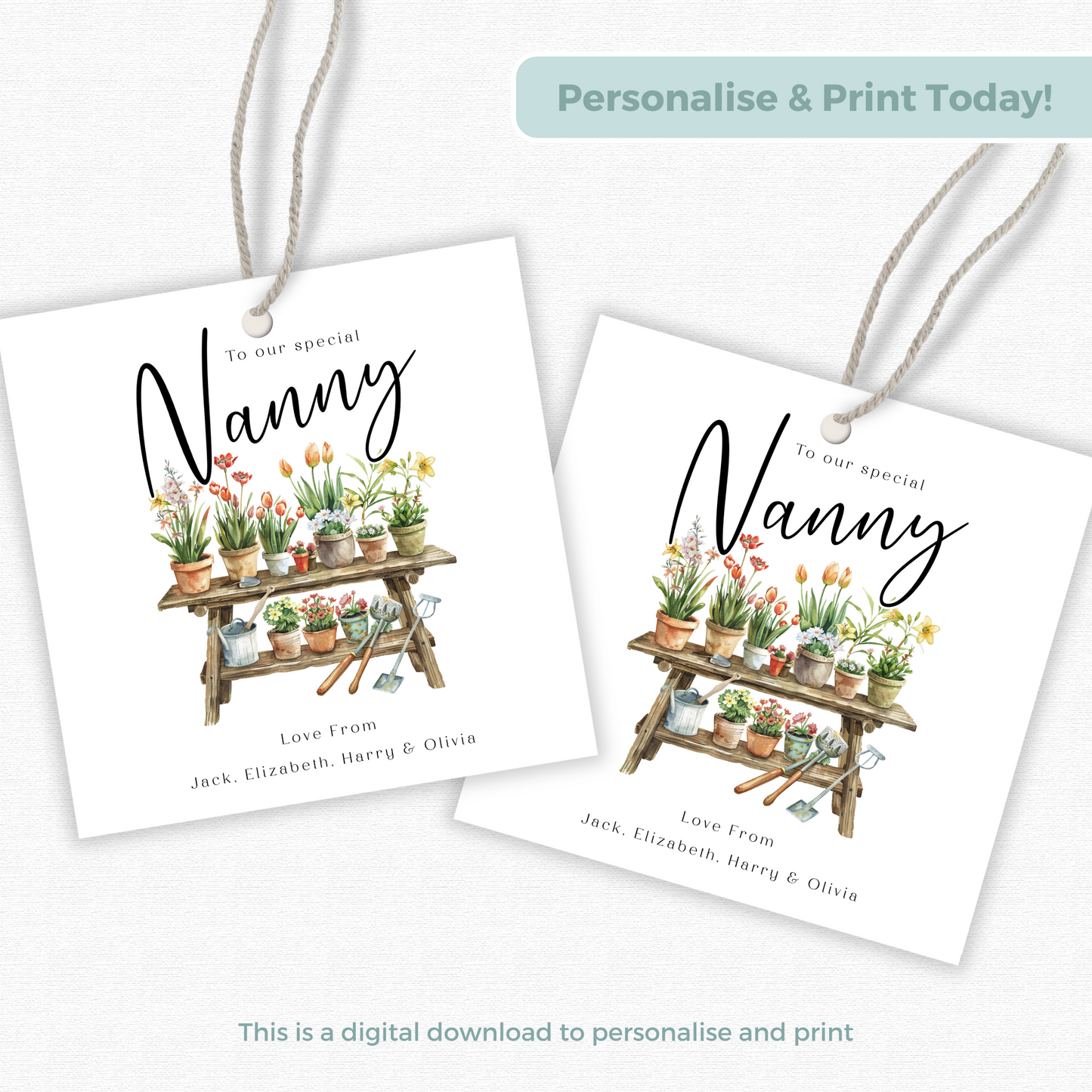 Editable Nanny Birthday Gift Tag