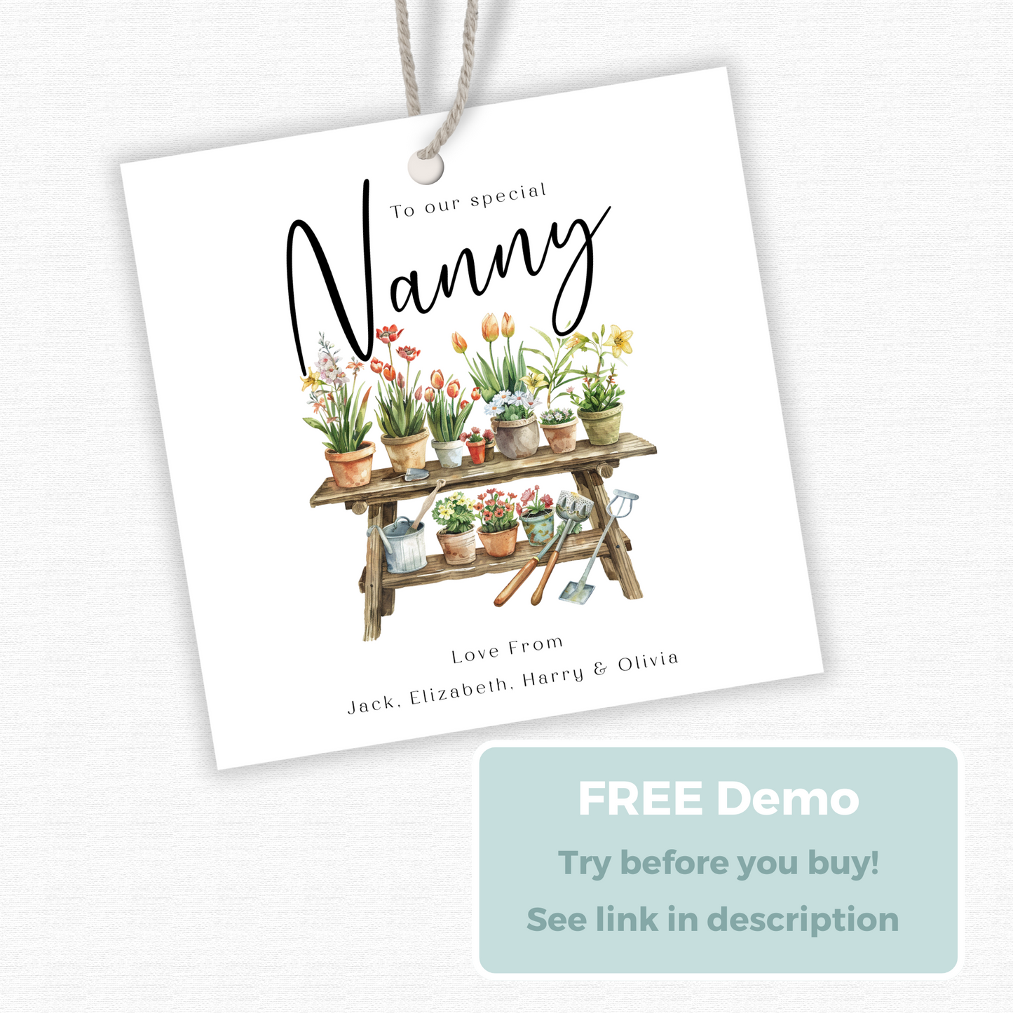 Editable Nanny Birthday Gift Tag