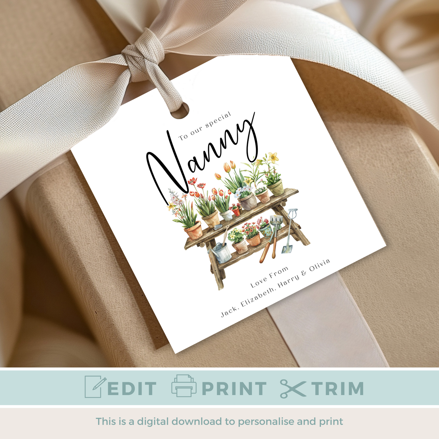 Editable Nanny Birthday Gift Tag