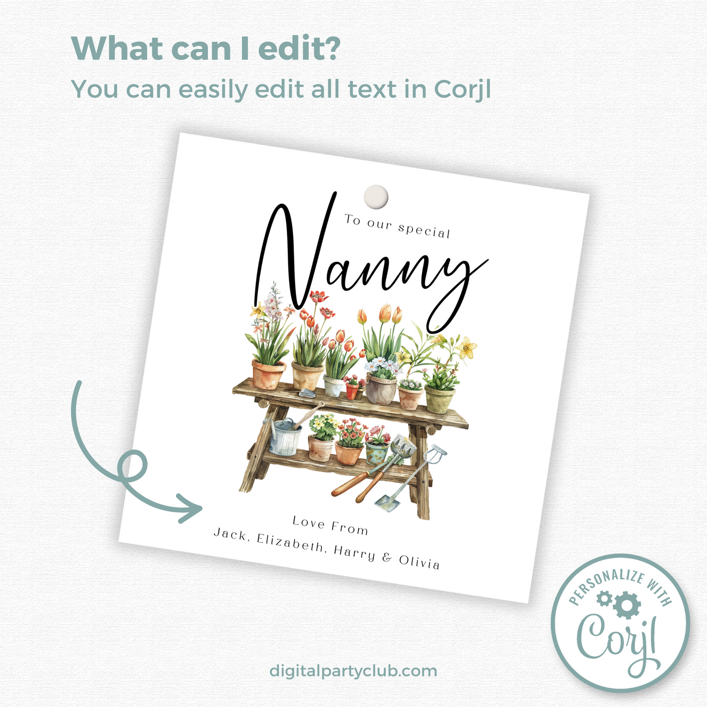 Editable Nanny Birthday Gift Tag