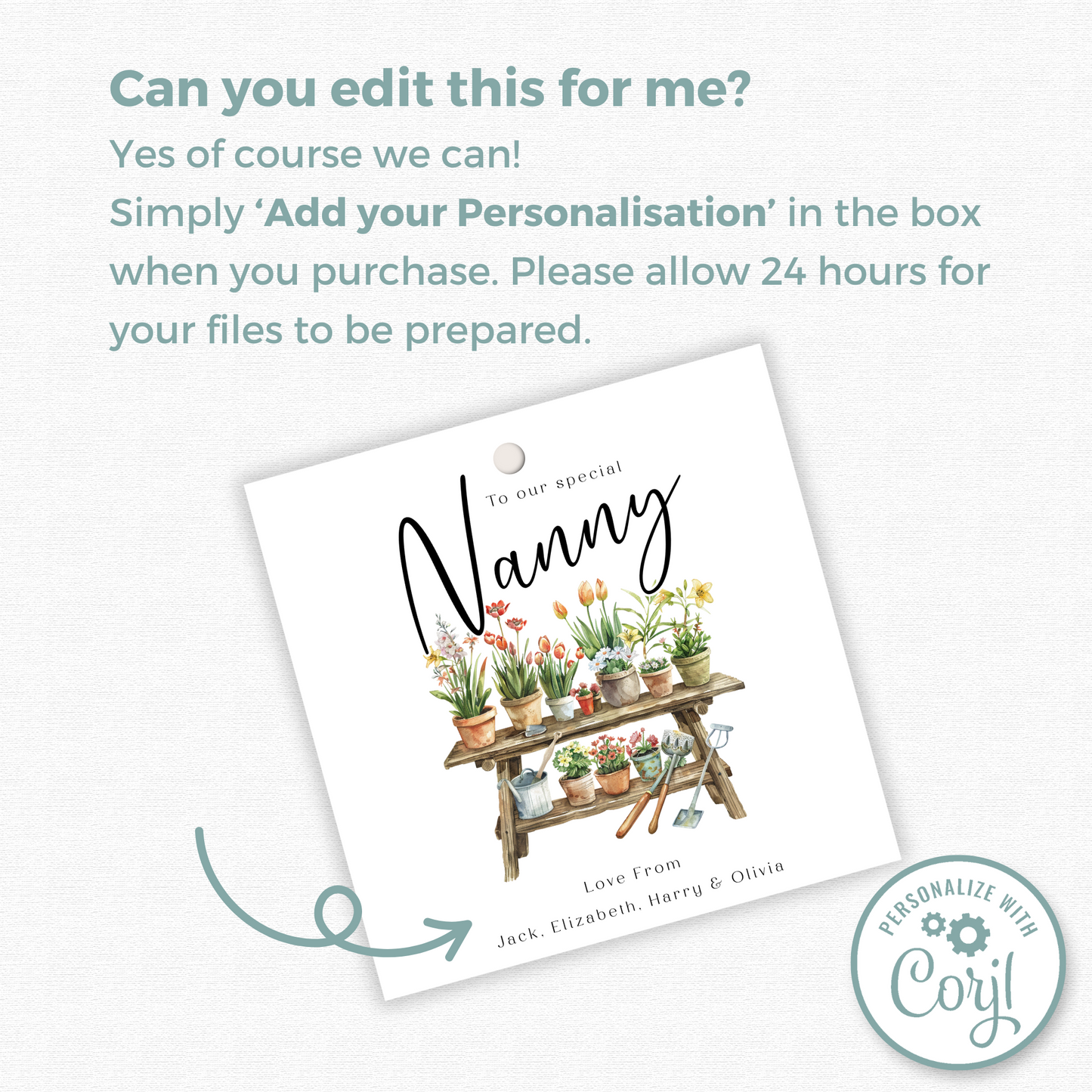 Editable Nanny Birthday Gift Tag