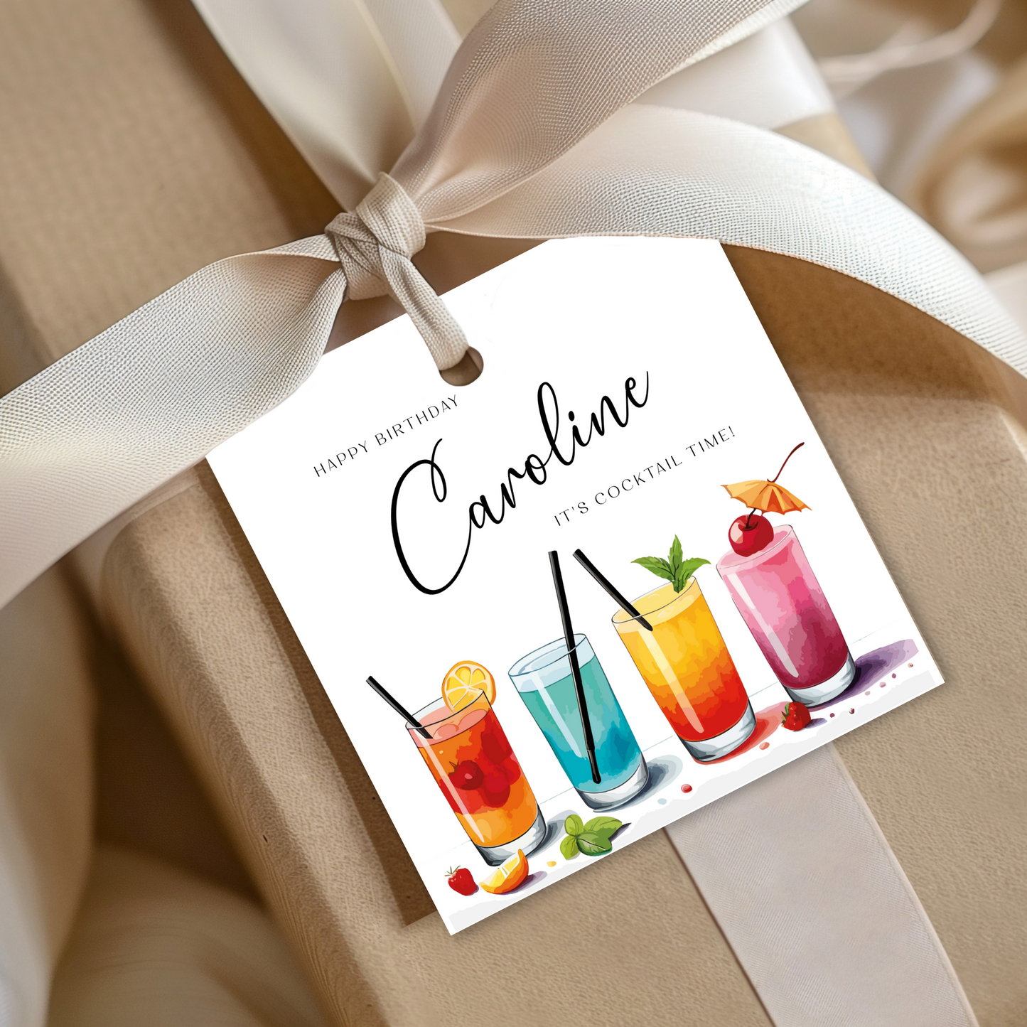 Editable Cocktail Party Birthday Gift Tag