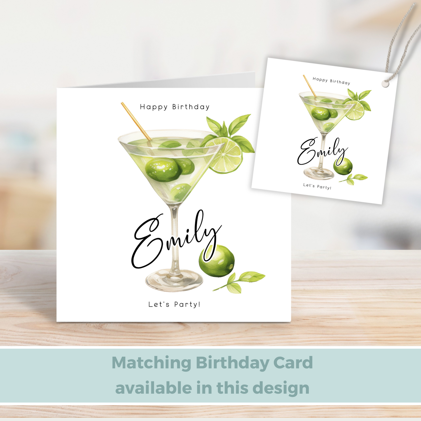 Editable Cocktail Party Birthday Gift Tag