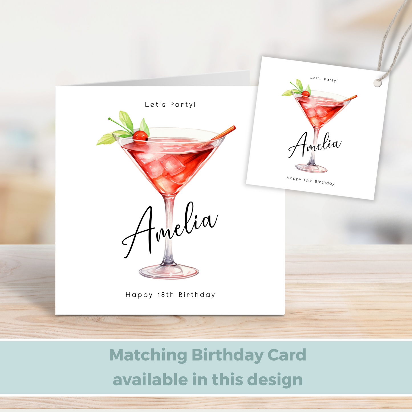 Editable 18th Cocktail Party Birthday Gift Tag