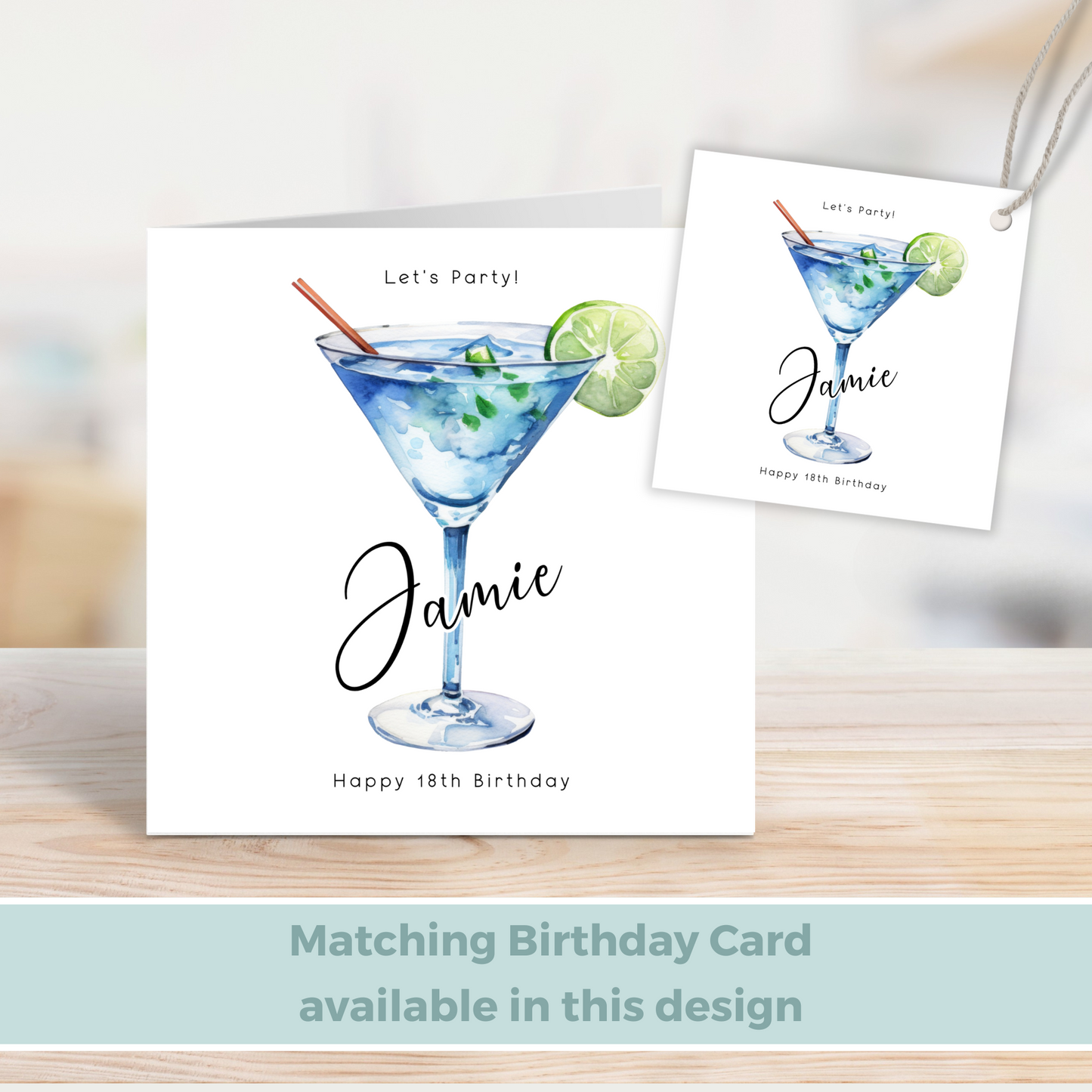 Editable 18th Cocktail Party Birthday Gift Tag