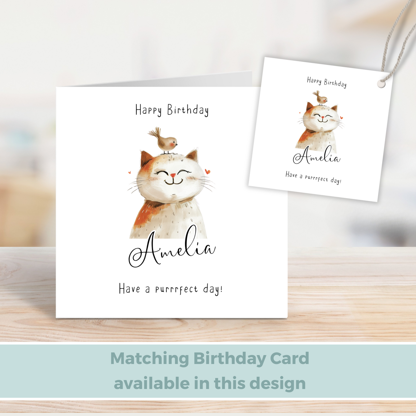 Editable Cat Birthday Gift Tag