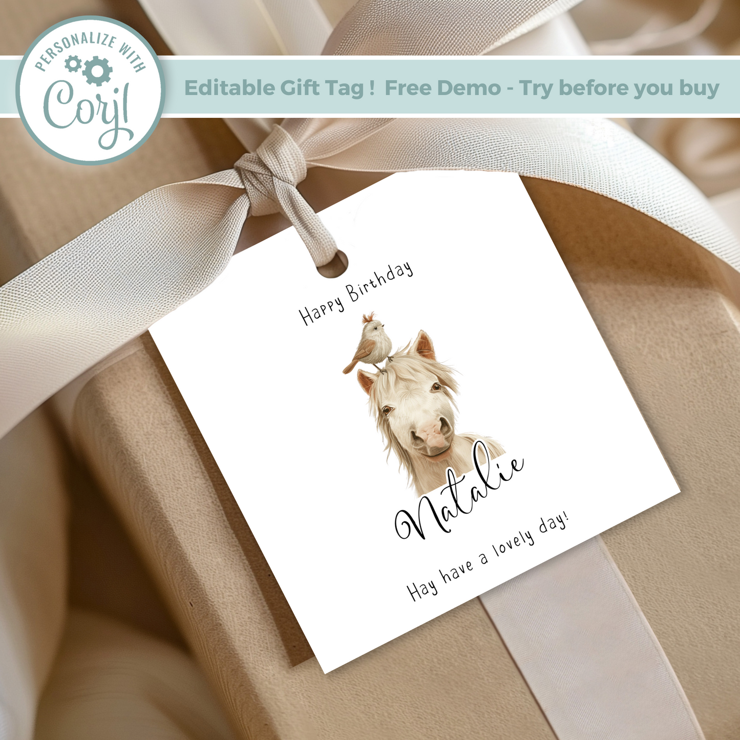 Editable Horse Birthday Gift Tag