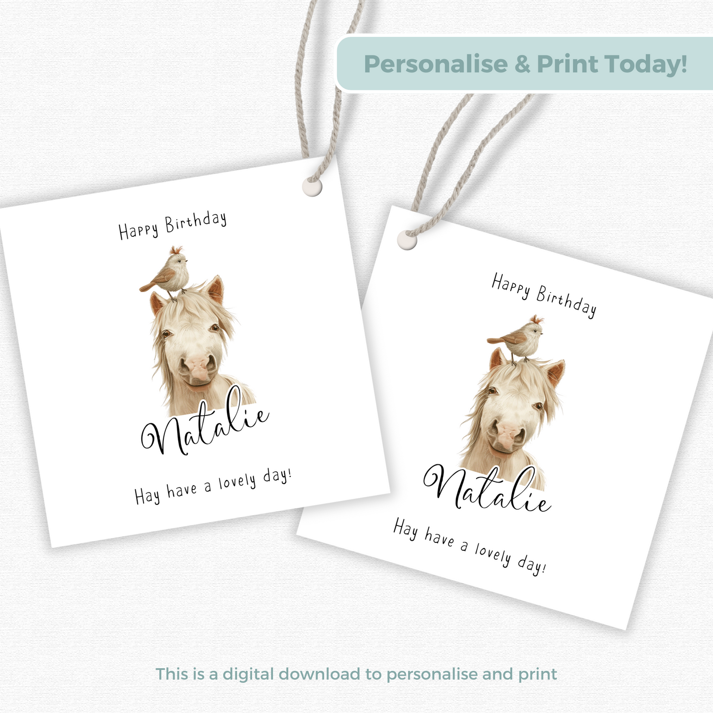 Editable Horse Birthday Gift Tag