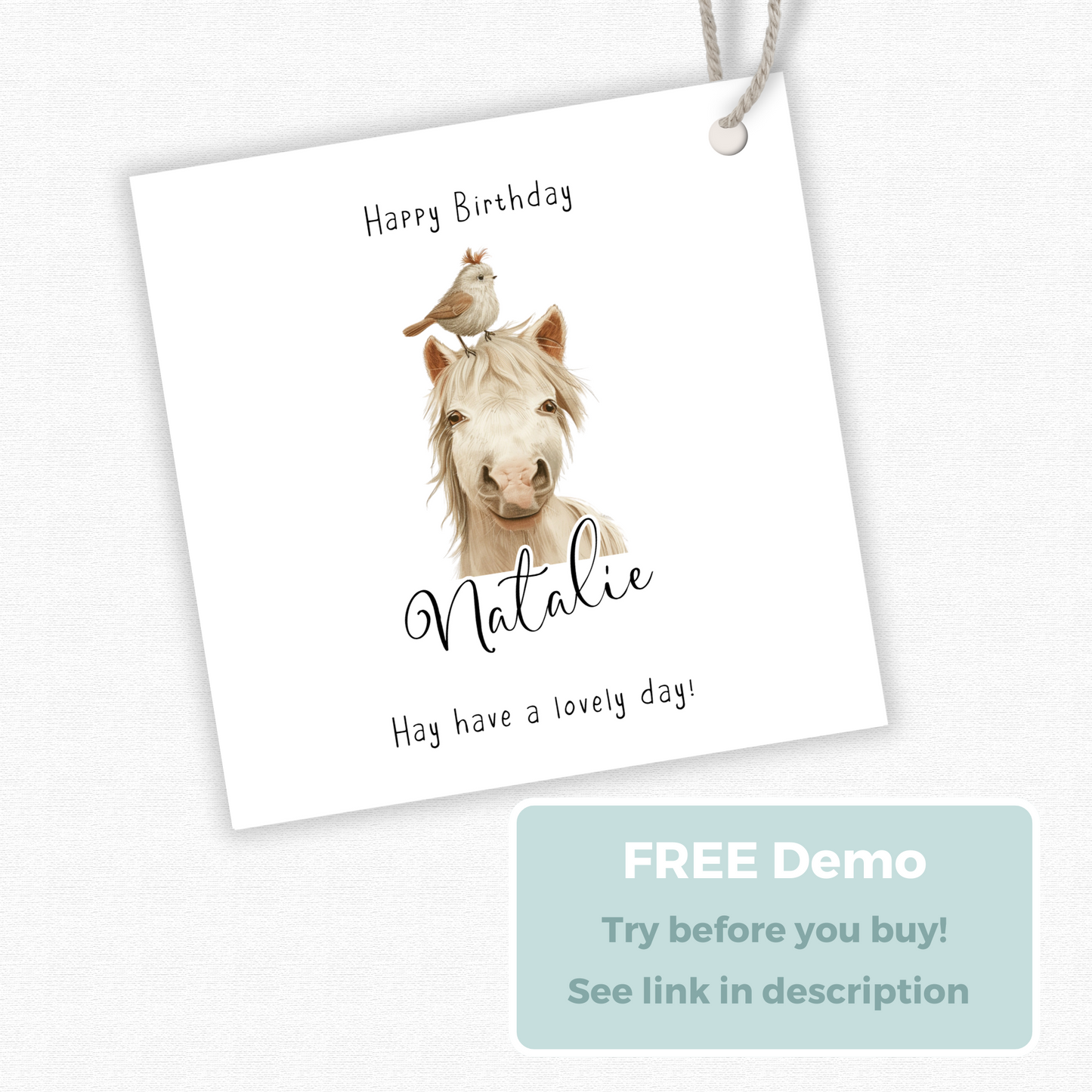 Editable Horse Birthday Gift Tag