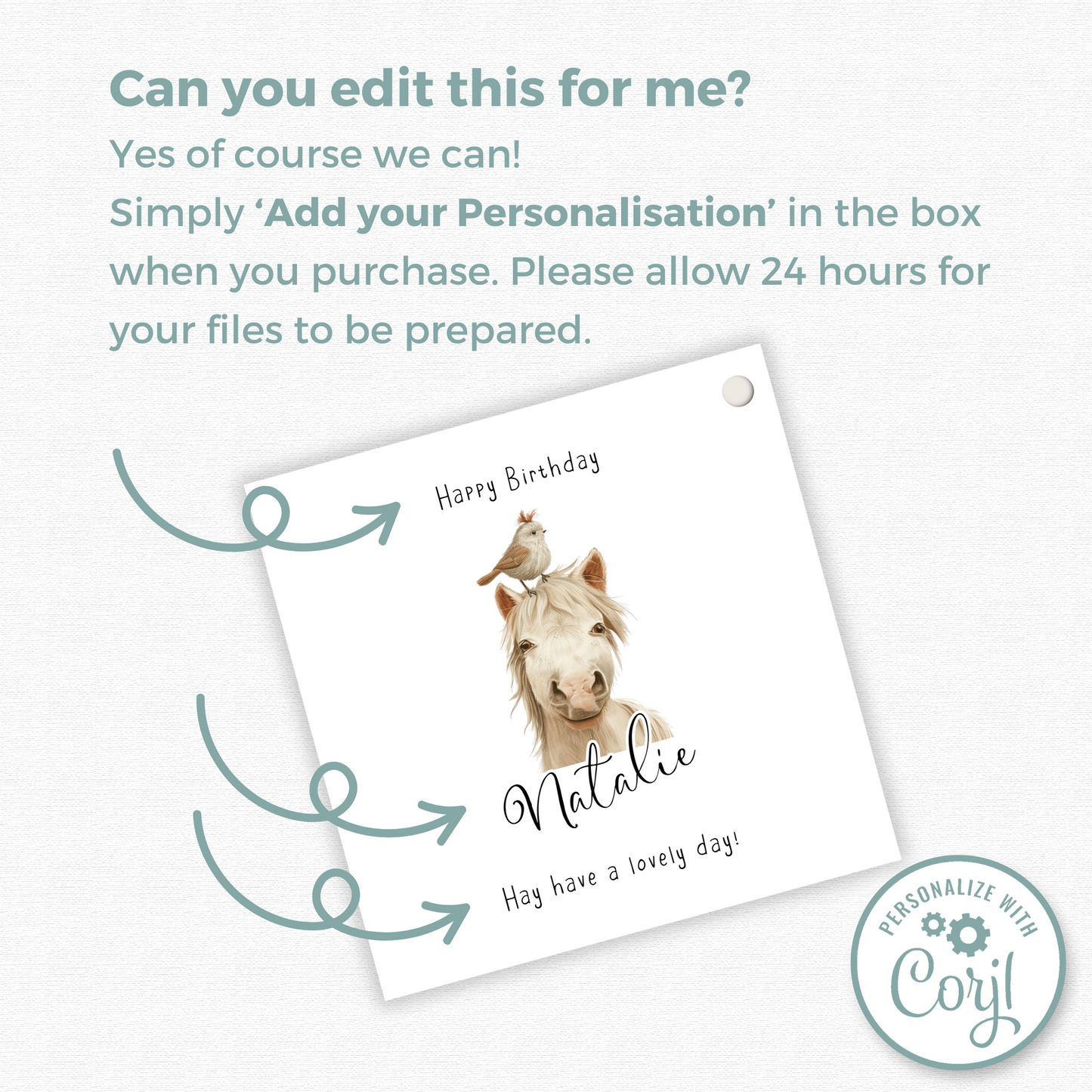 Editable Horse Birthday Gift Tag