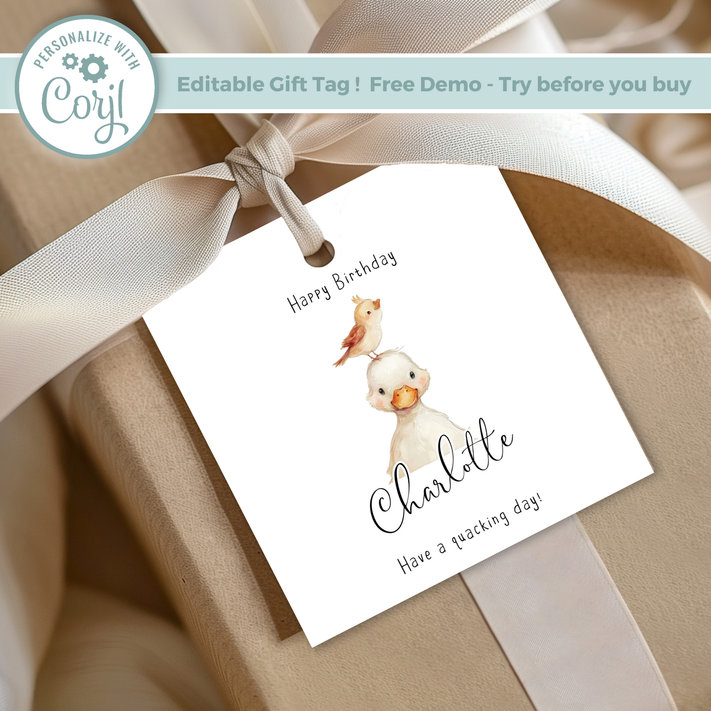 Editable Duckling Birthday Gift Tag