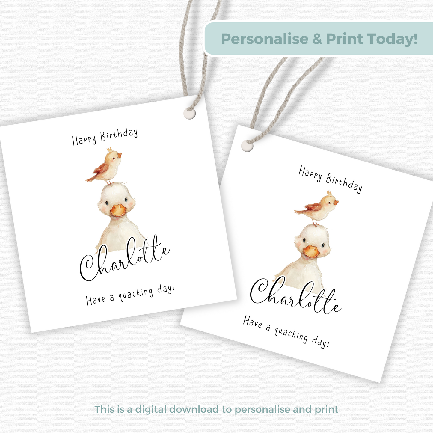 Editable Duckling Birthday Gift Tag