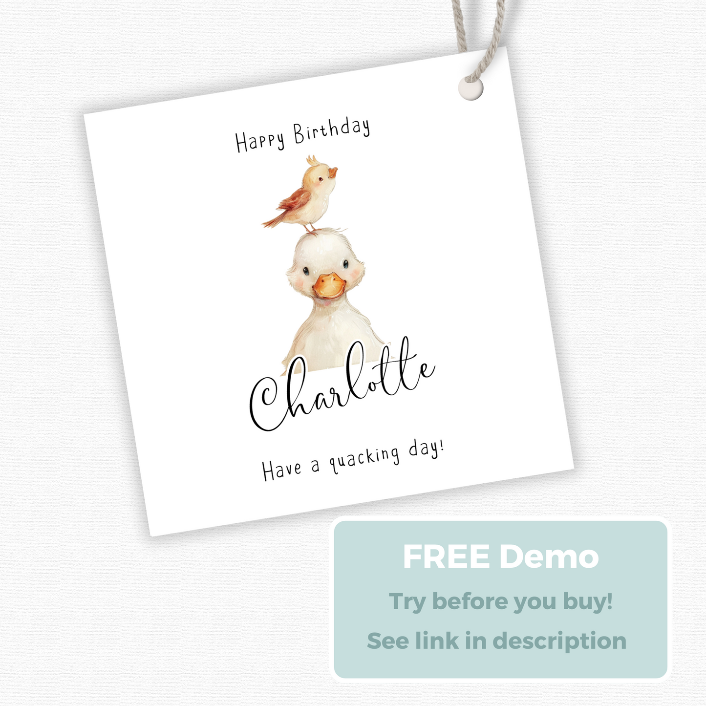 Editable Duckling Birthday Gift Tag