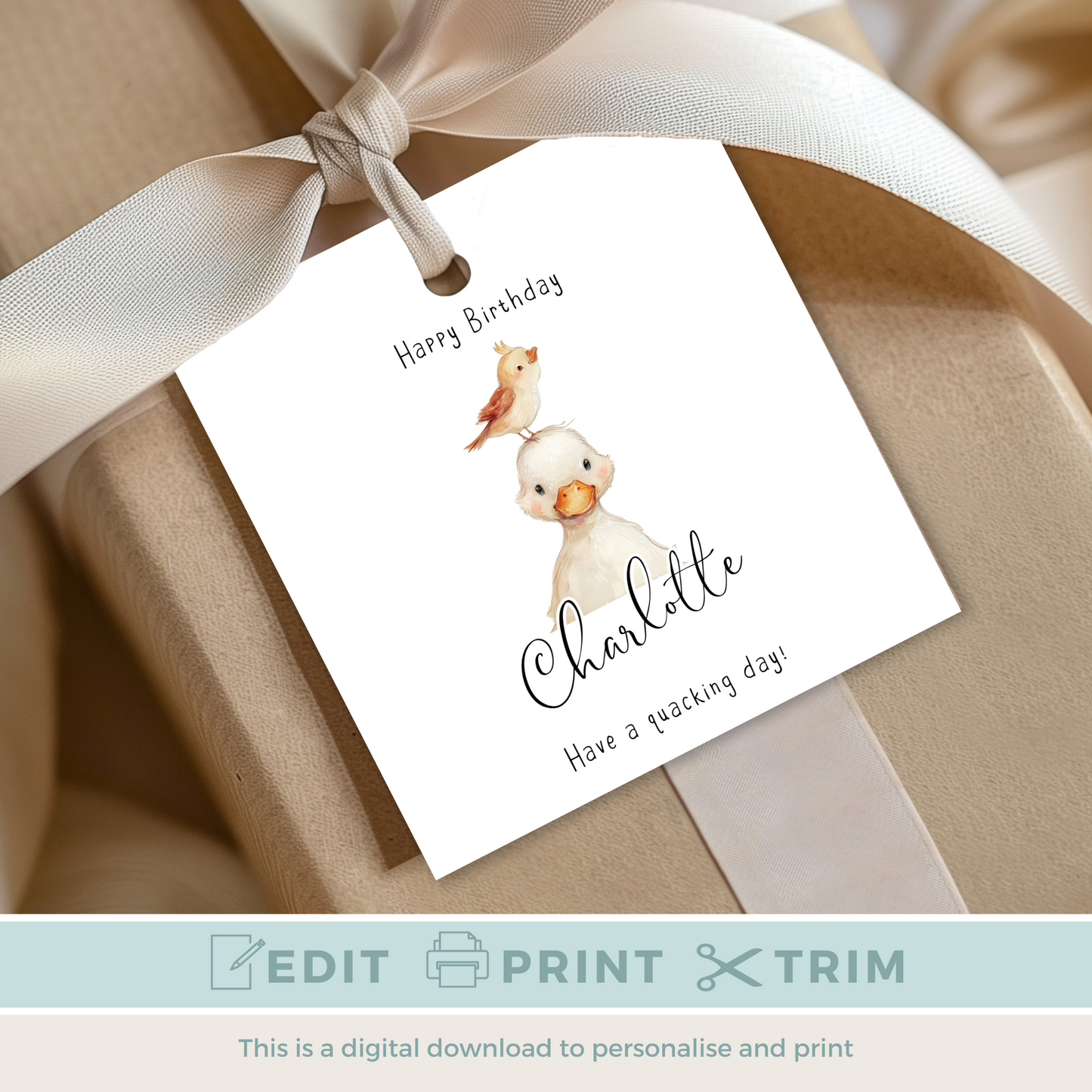 Editable Duckling Birthday Gift Tag