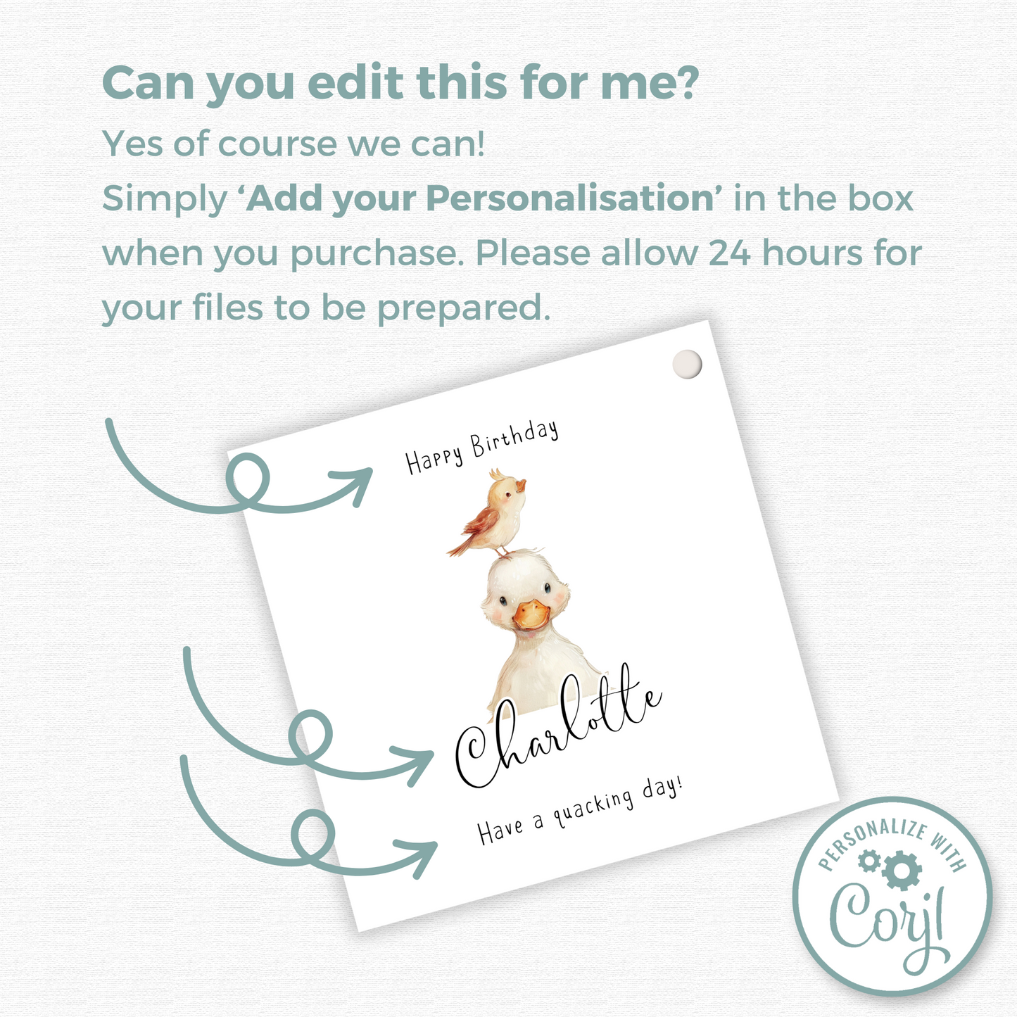 Editable Duckling Birthday Gift Tag