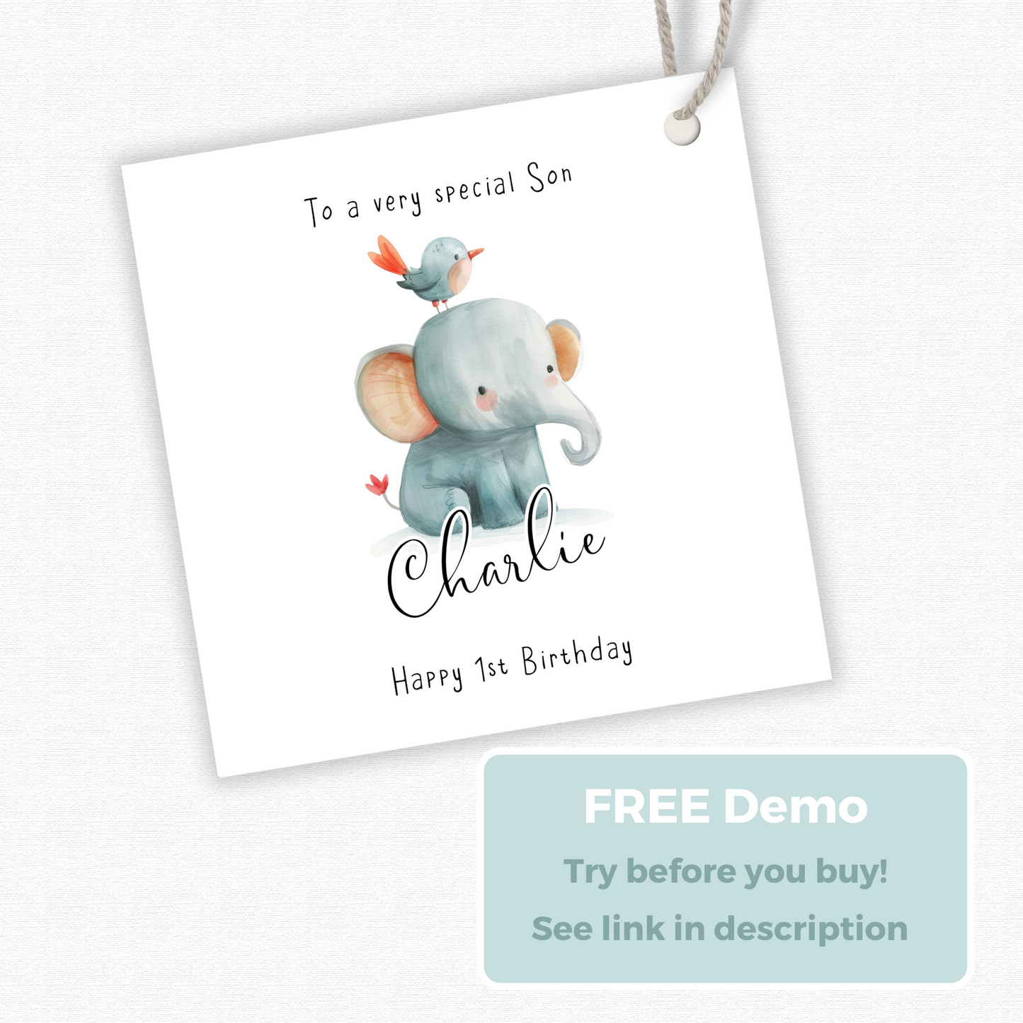 Editable Baby Elephant Birthday Gift Tag