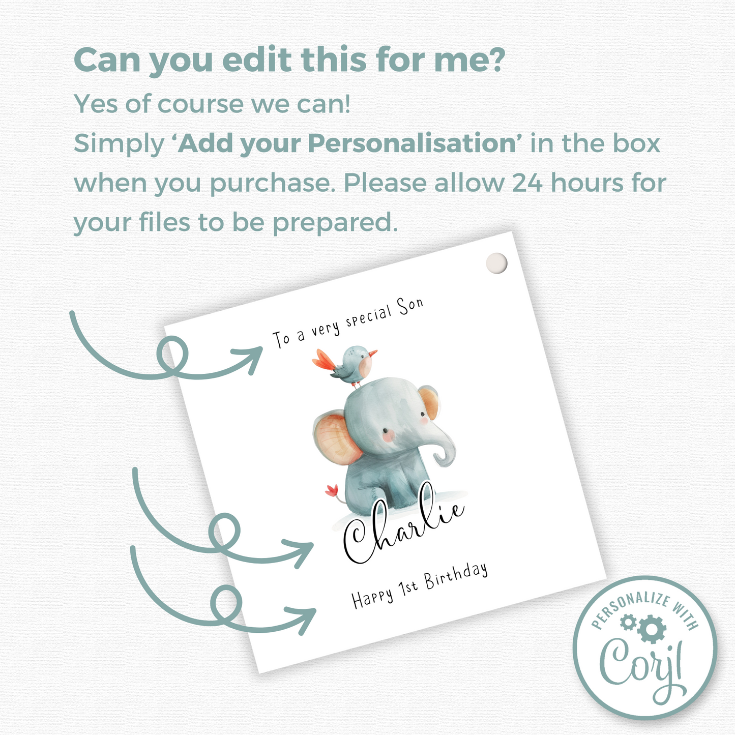 Editable Baby Elephant Birthday Gift Tag