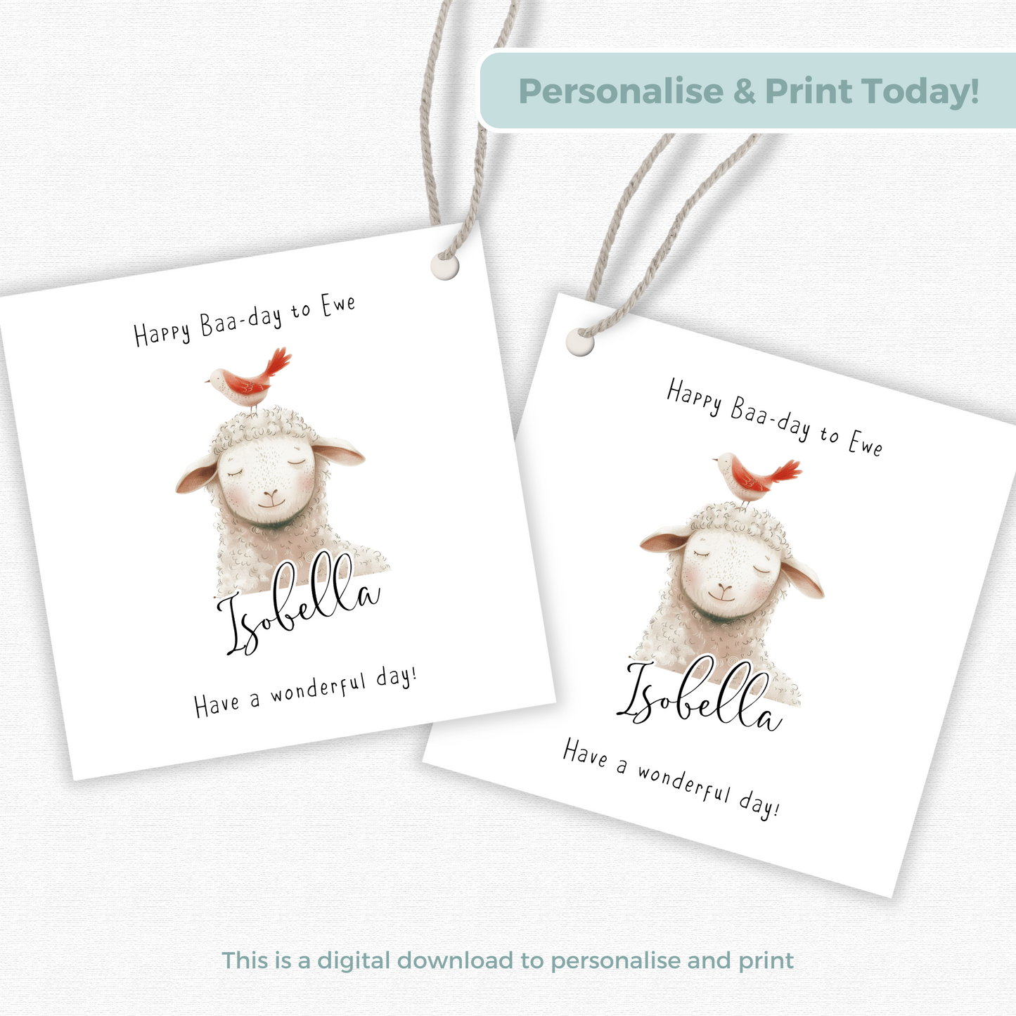 Editable Sheep Birthday Gift Tag