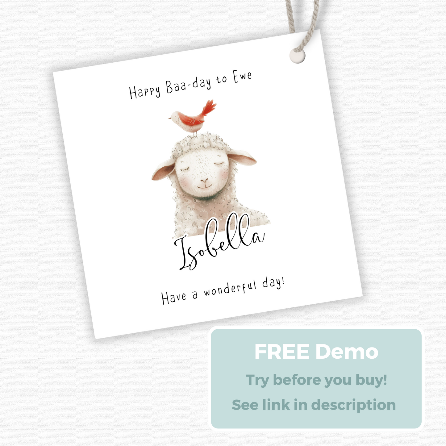 Editable Sheep Birthday Gift Tag