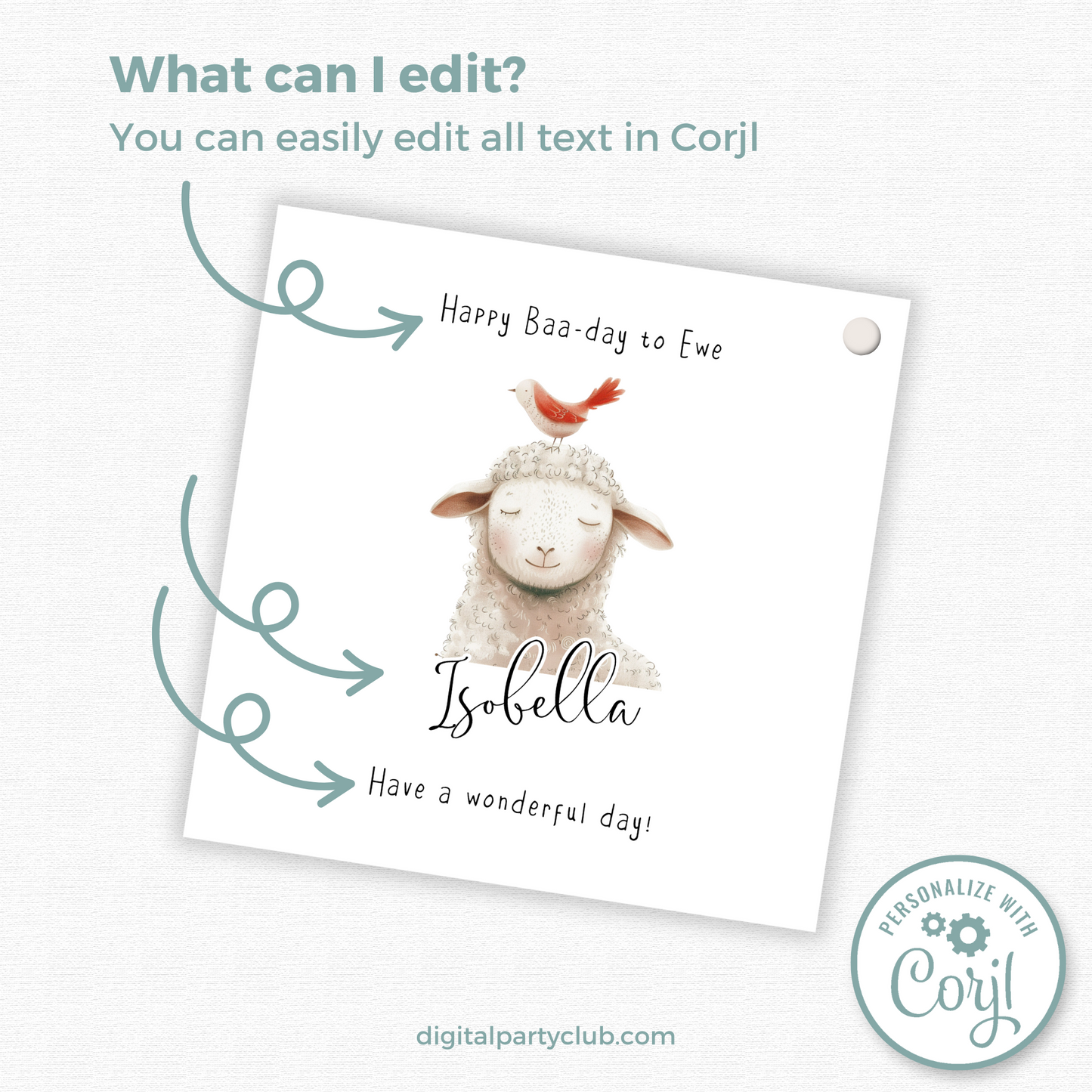 Editable Sheep Birthday Gift Tag