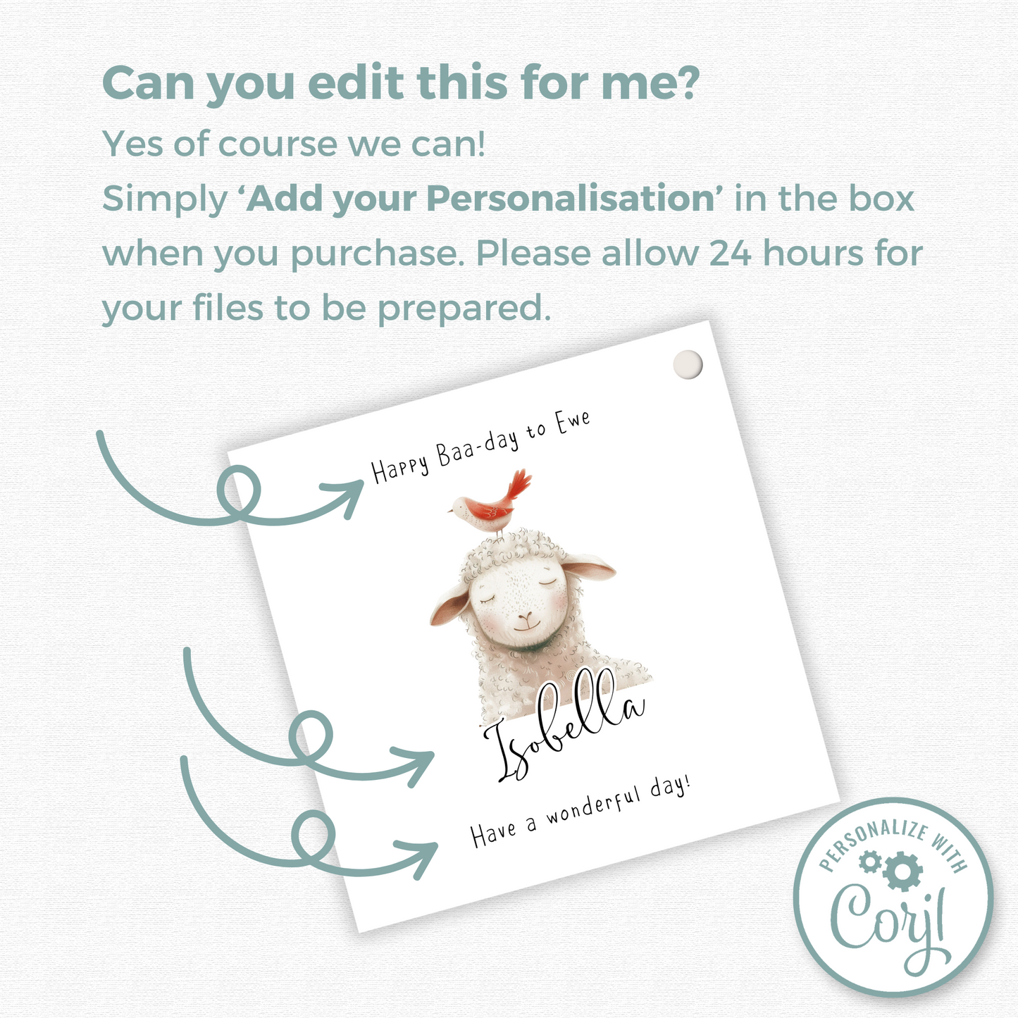 Editable Sheep Birthday Gift Tag