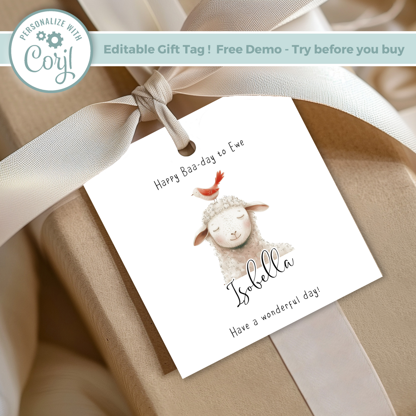 Editable Sheep Birthday Gift Tag