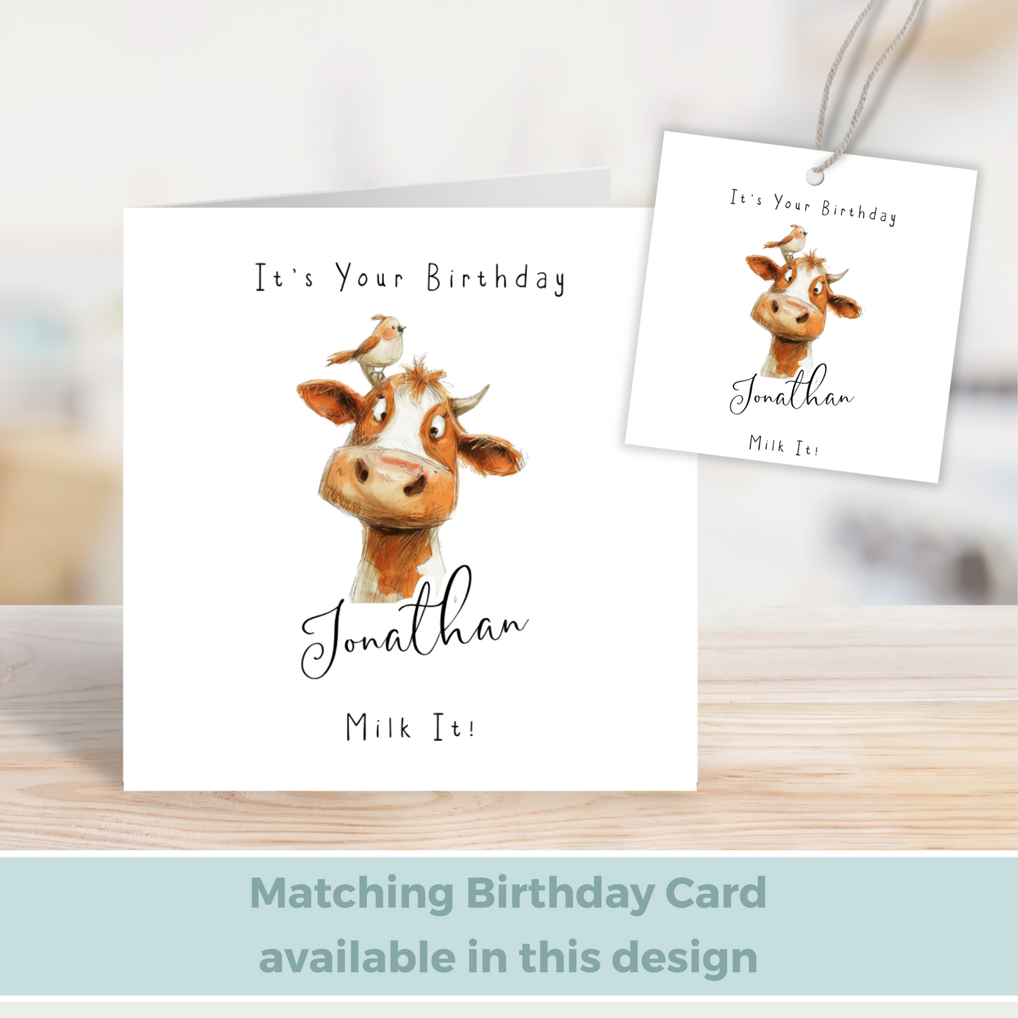 Editable Cow Birthday Gift Tag