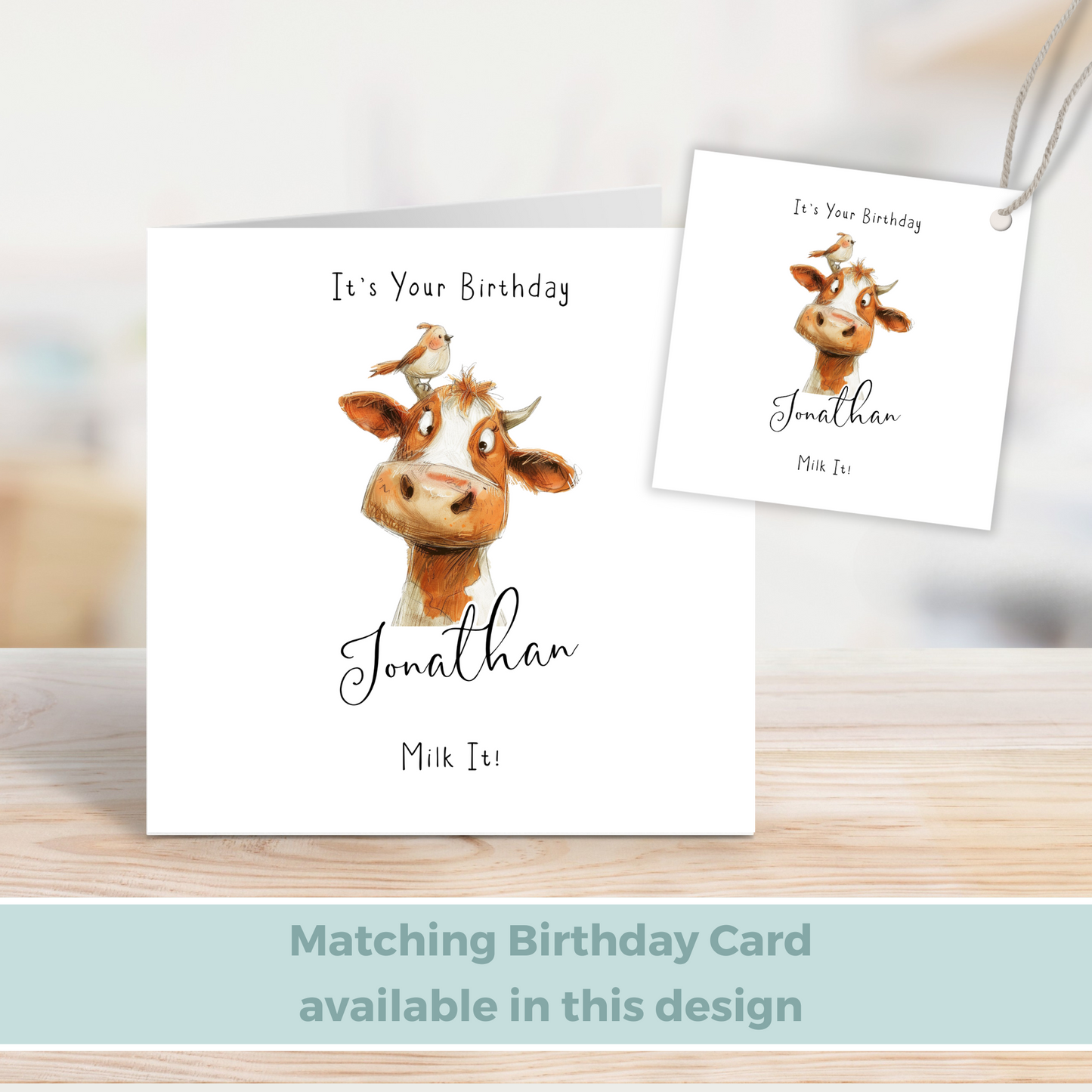 Editable Cow Birthday Gift Tag