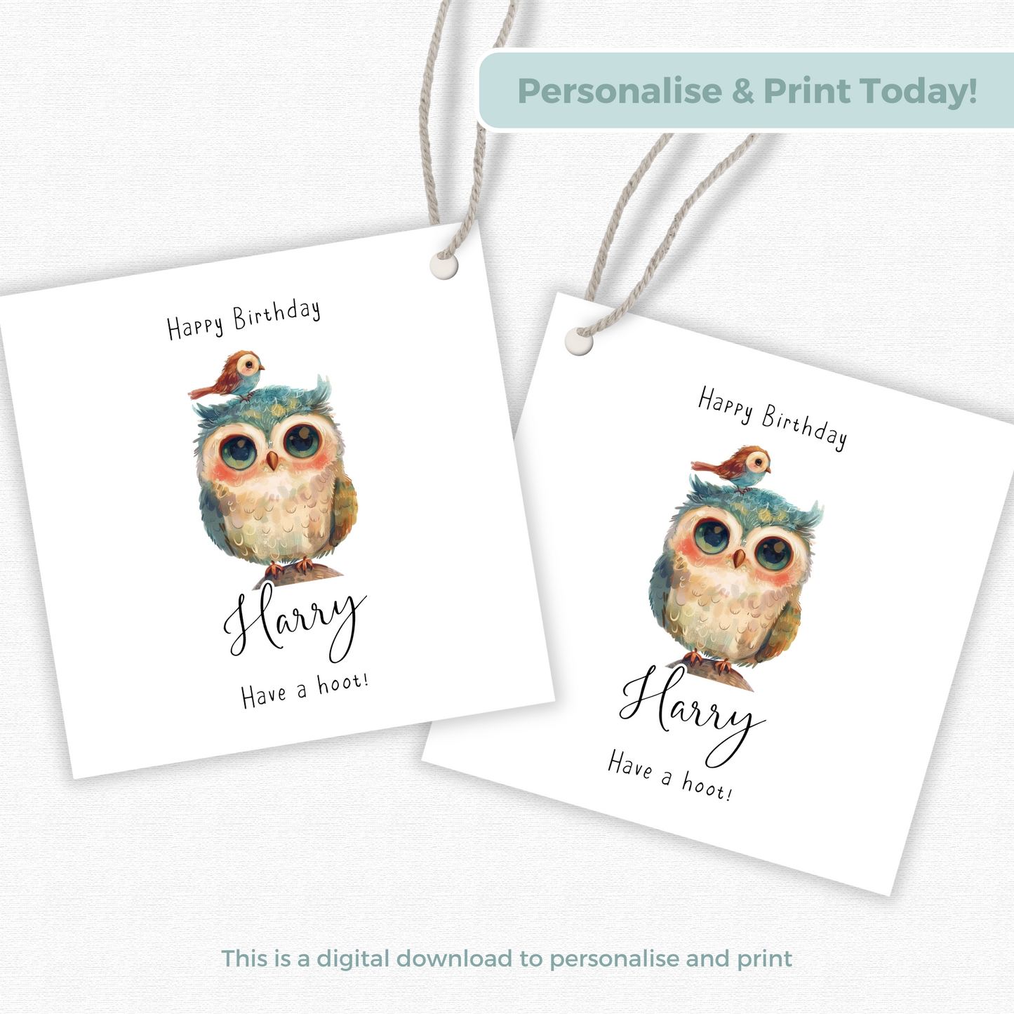 Editable Owl Birthday Gift Tag