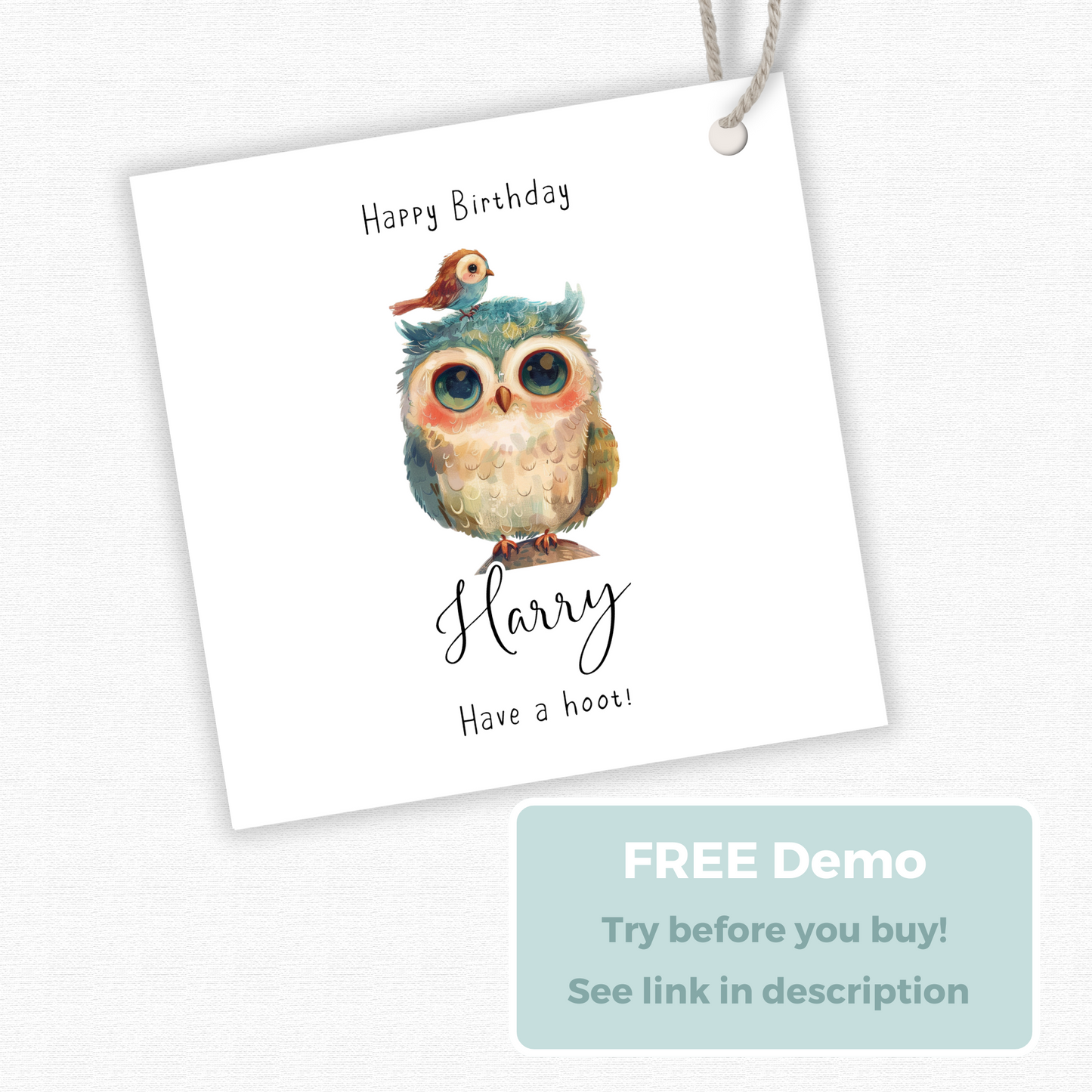Editable Owl Birthday Gift Tag