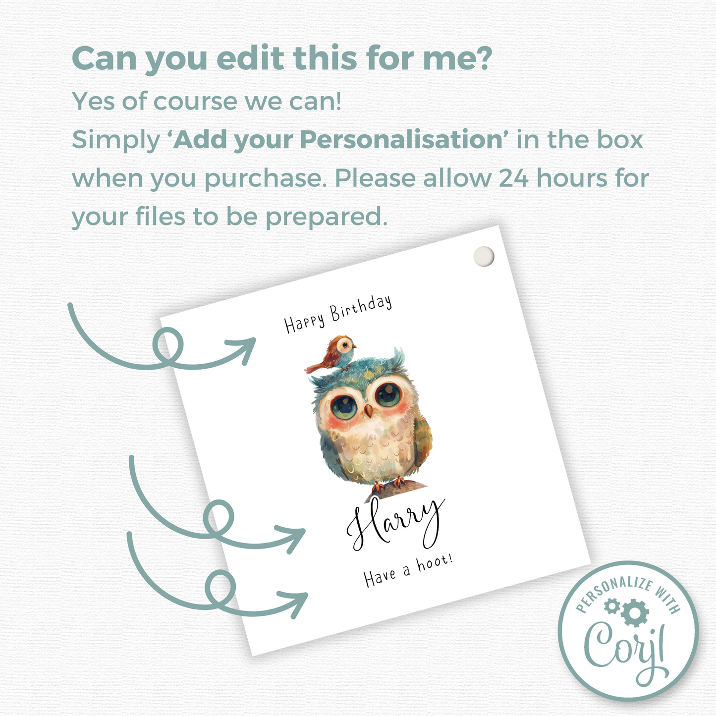Editable Owl Birthday Gift Tag