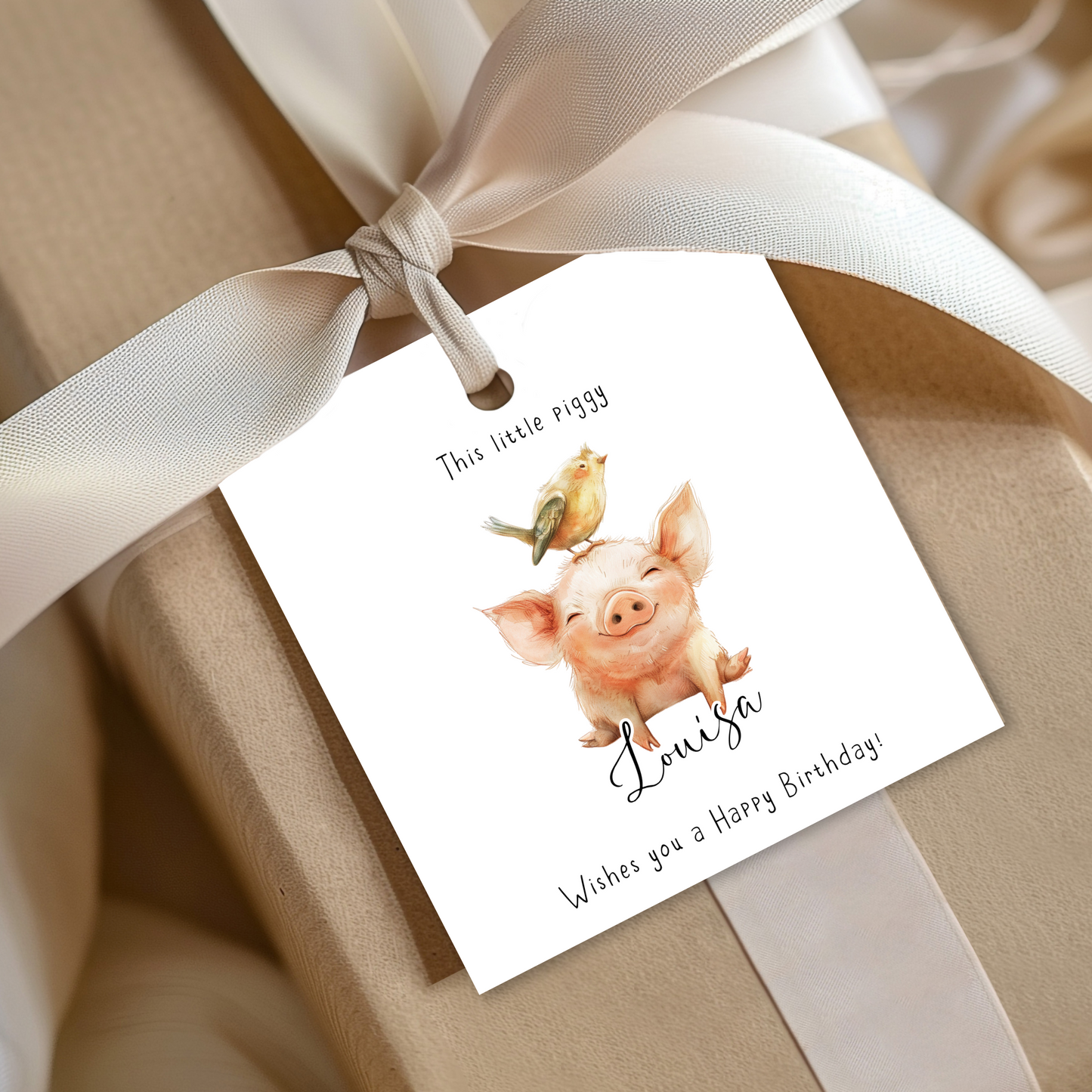 Editable Pig Birthday Gift Tag