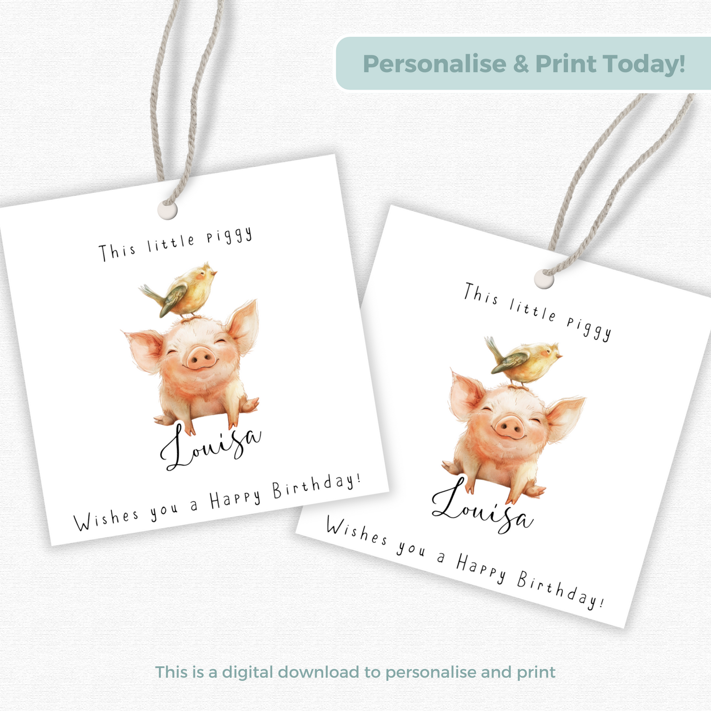 Editable Pig Birthday Gift Tag