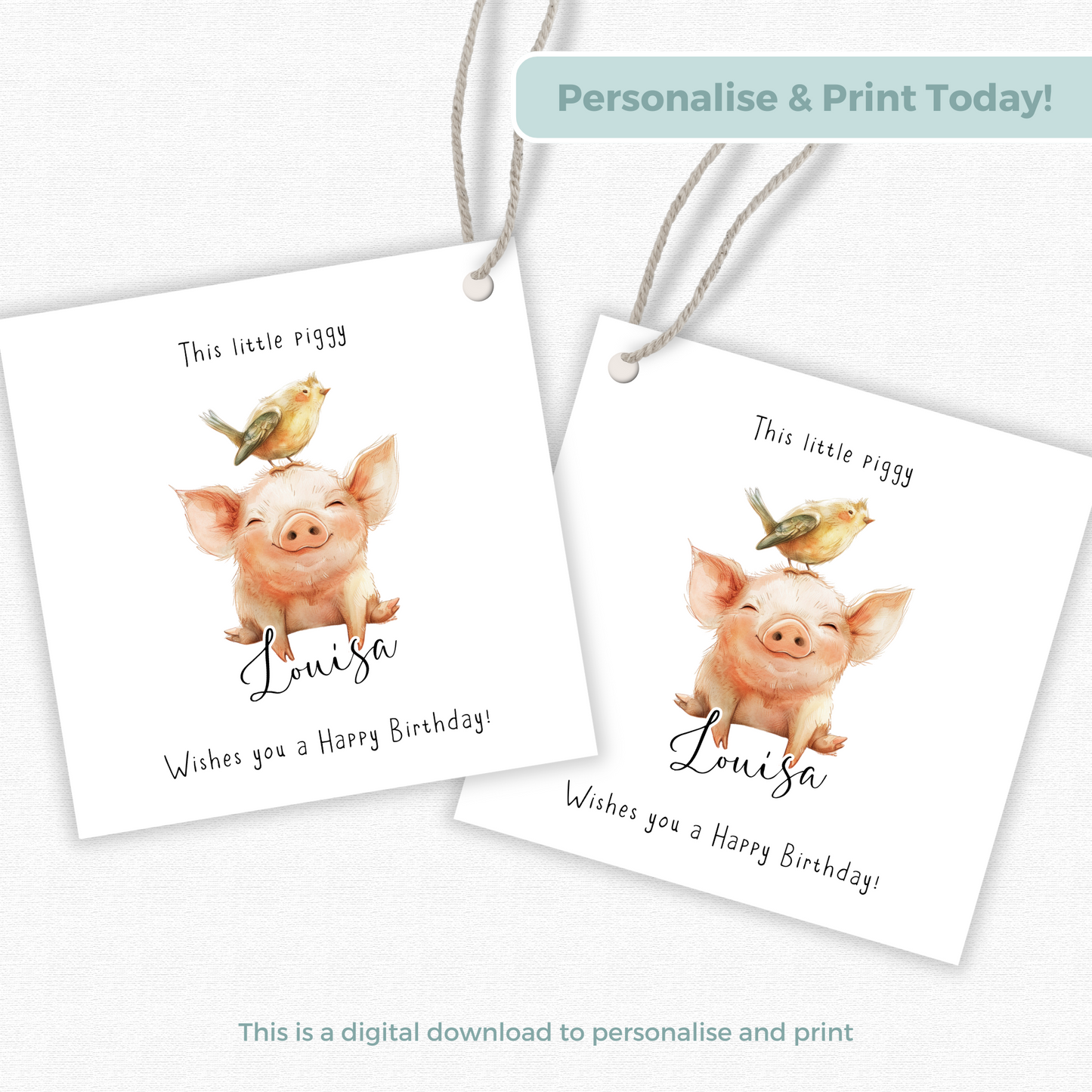 Editable Pig Birthday Gift Tag