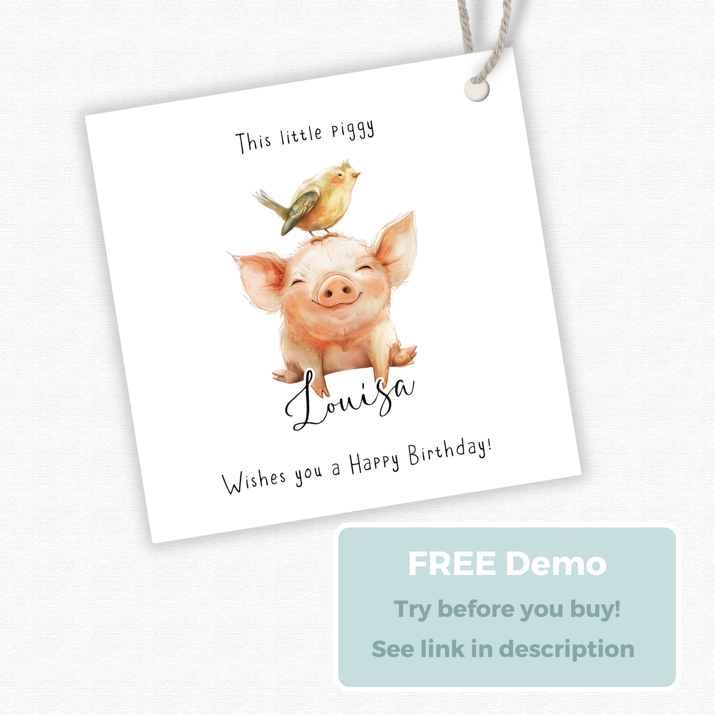 Editable Pig Birthday Gift Tag