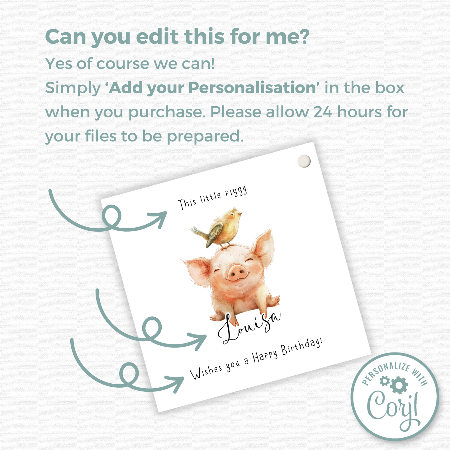 Editable Pig Birthday Gift Tag