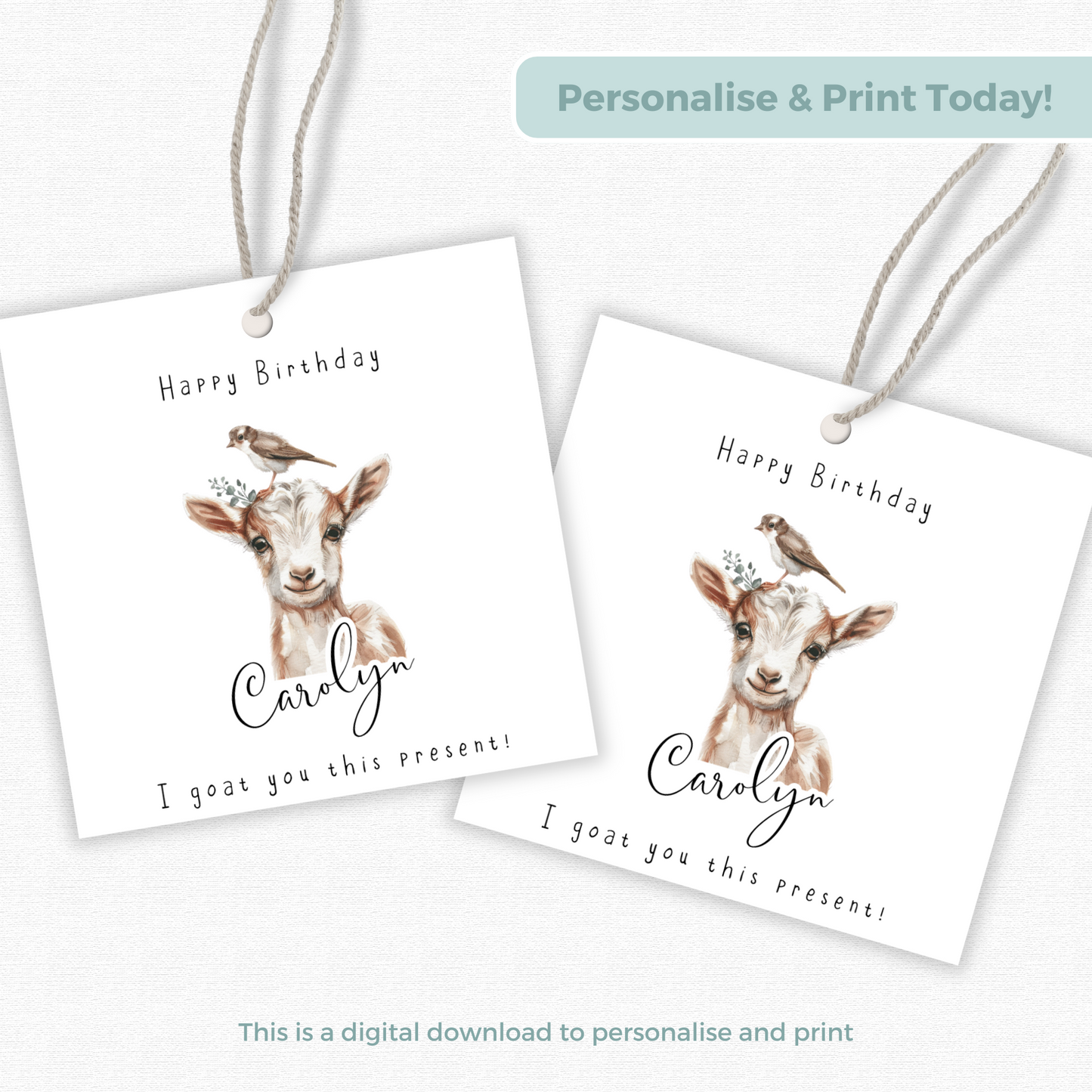 Editable Goat Birthday Gift Tag