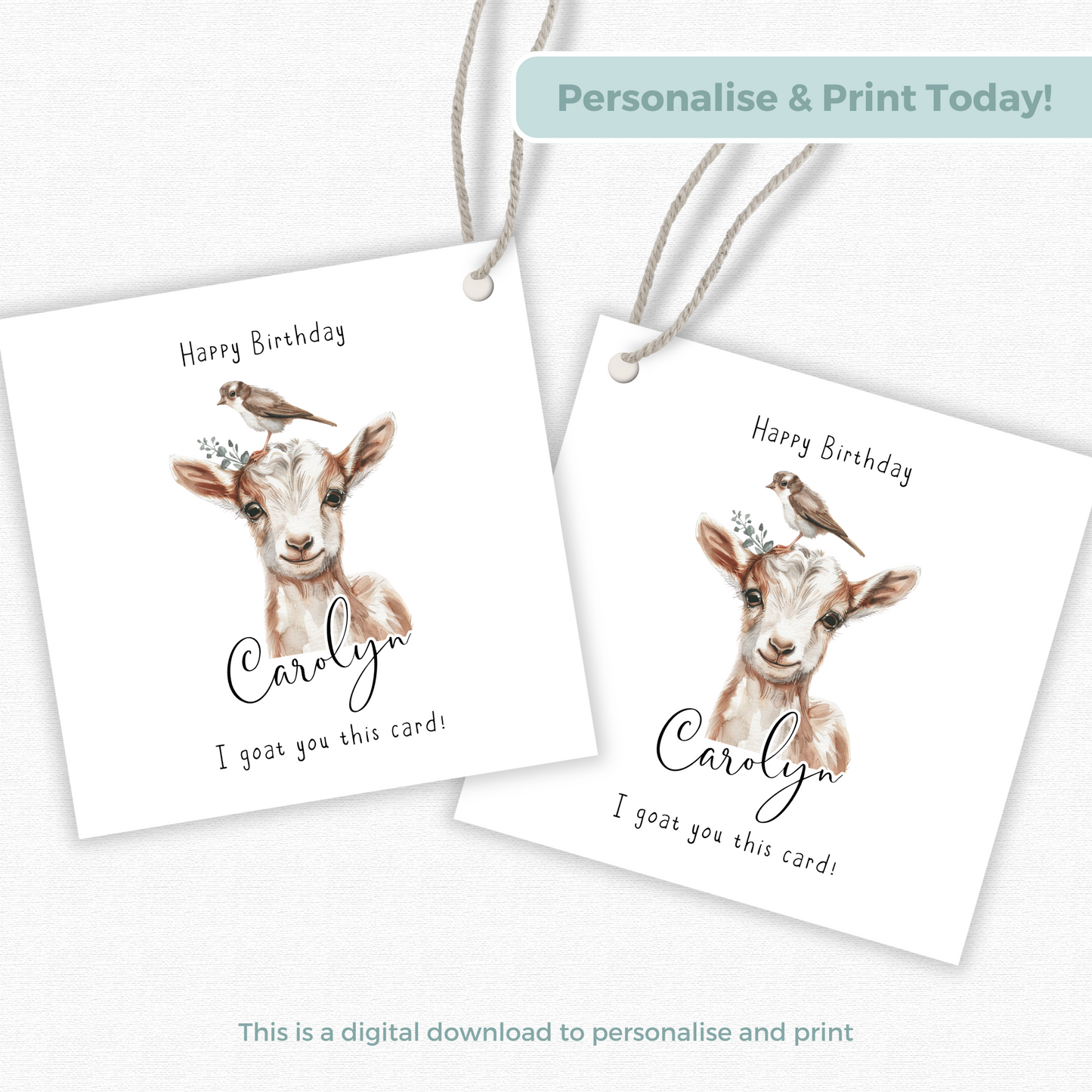 Editable Goat Birthday Gift Tag