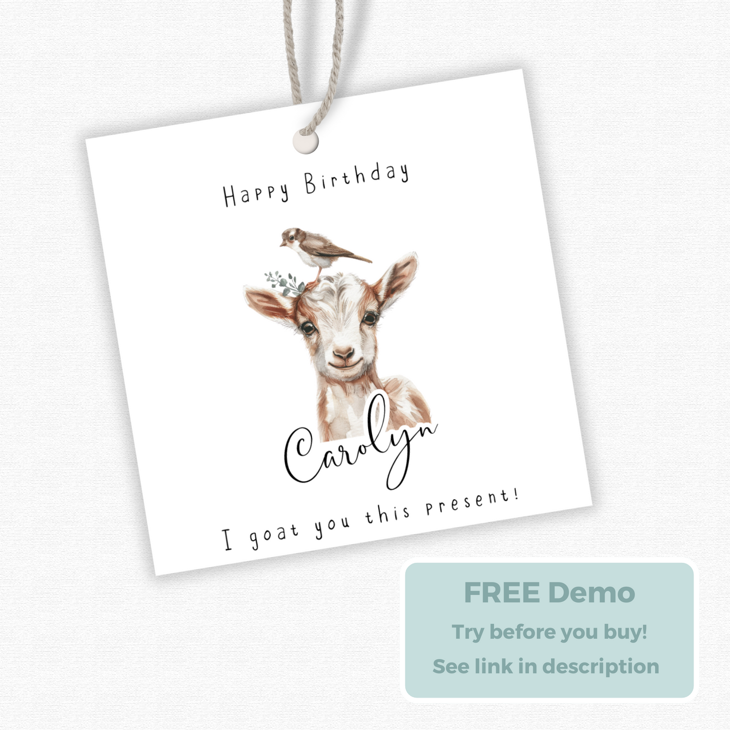 Editable Goat Birthday Gift Tag