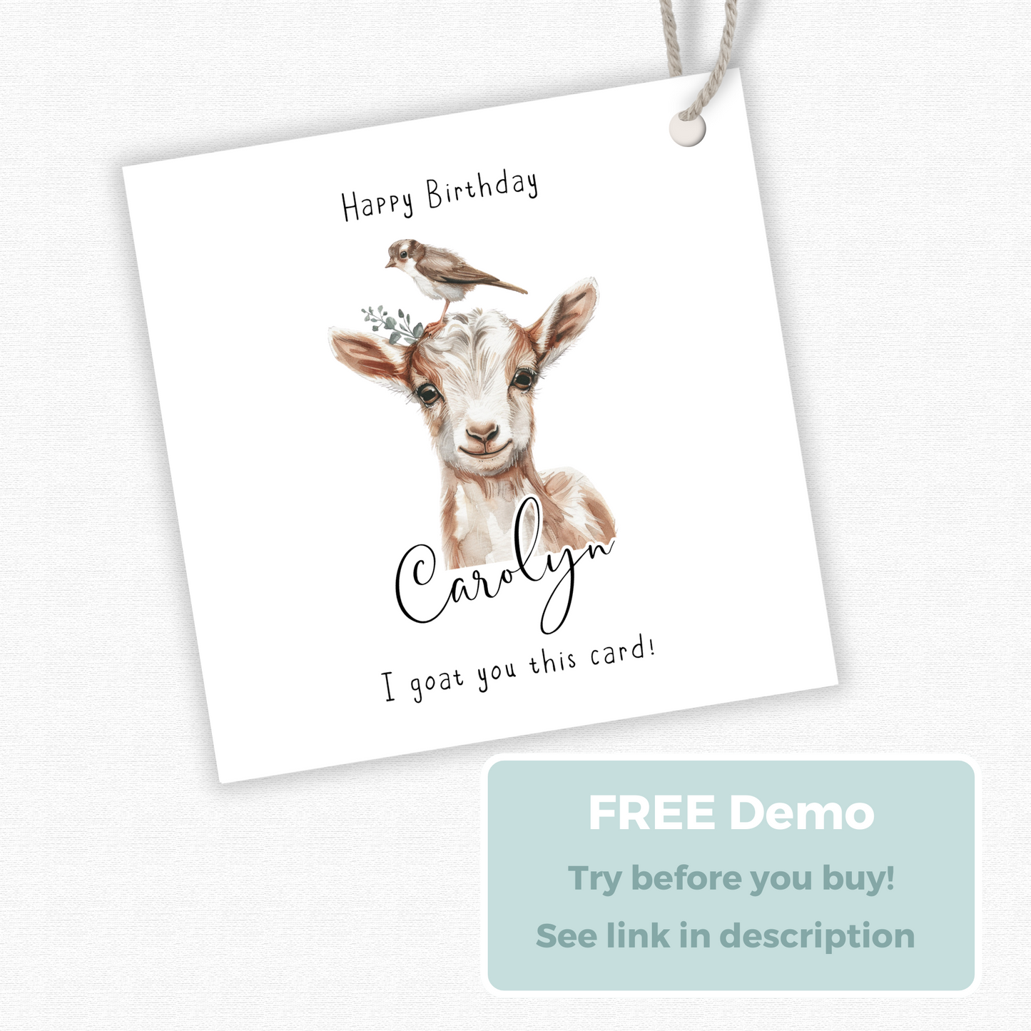 Editable Goat Birthday Gift Tag