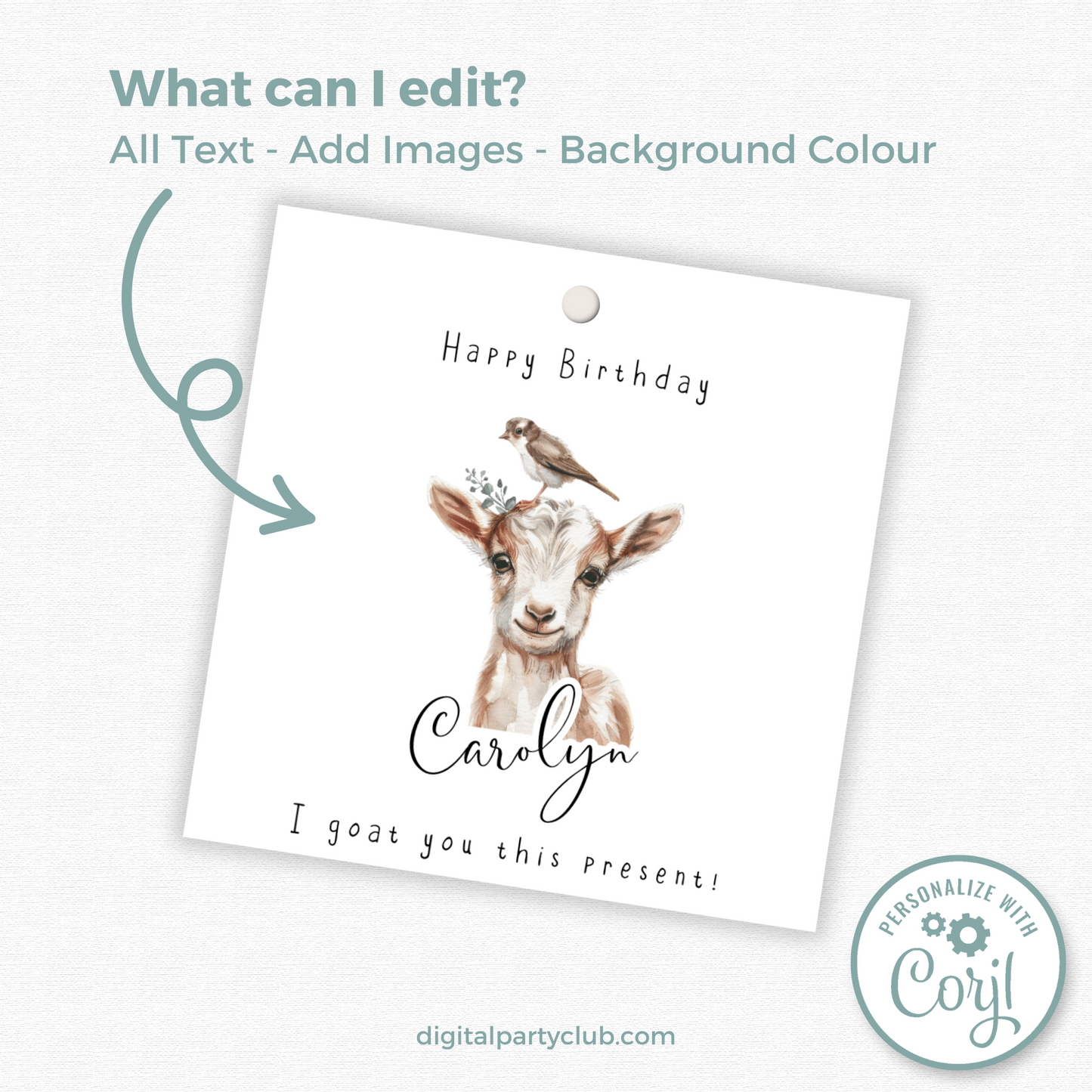 Editable Goat Birthday Gift Tag