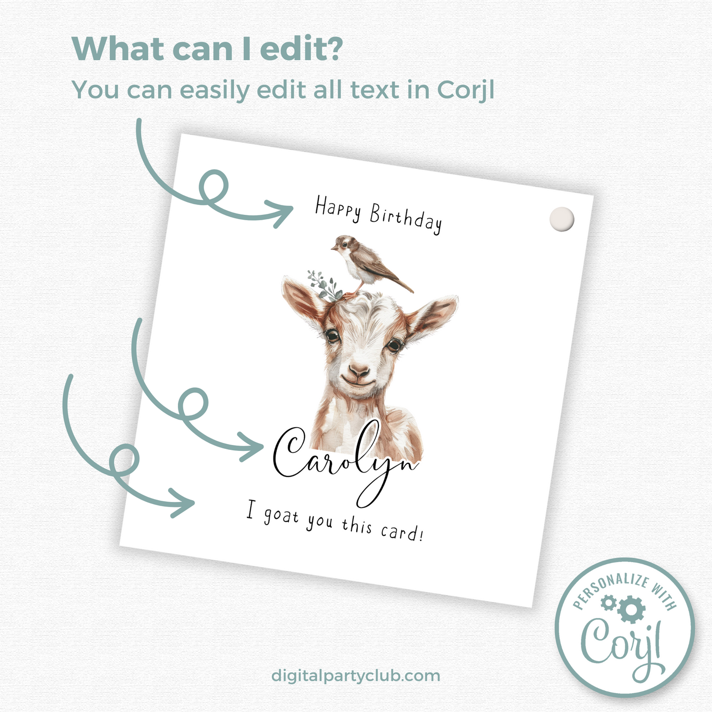 Editable Goat Birthday Gift Tag